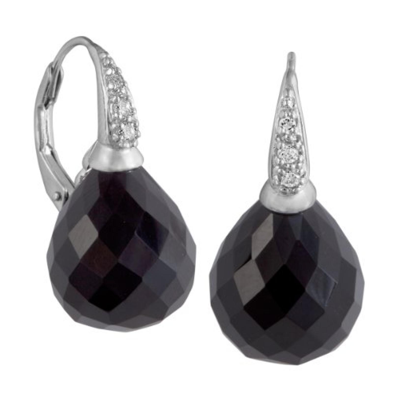 Bella Donna Damen-Ohrh&auml;nger 925 Sterling Silber 6 Zirkonia weiss 2 Onyx Tropfen facettiert schwarz 16x12 mm 108144 