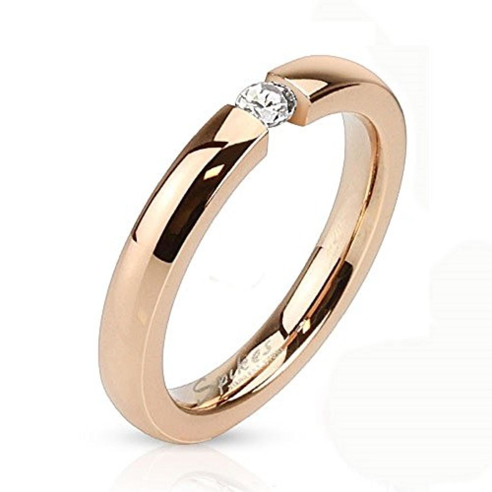 Taffstyle&reg; Damen Designer Schmuck Ring Verlobungsring Ros&eacute;gold mit Kristall 