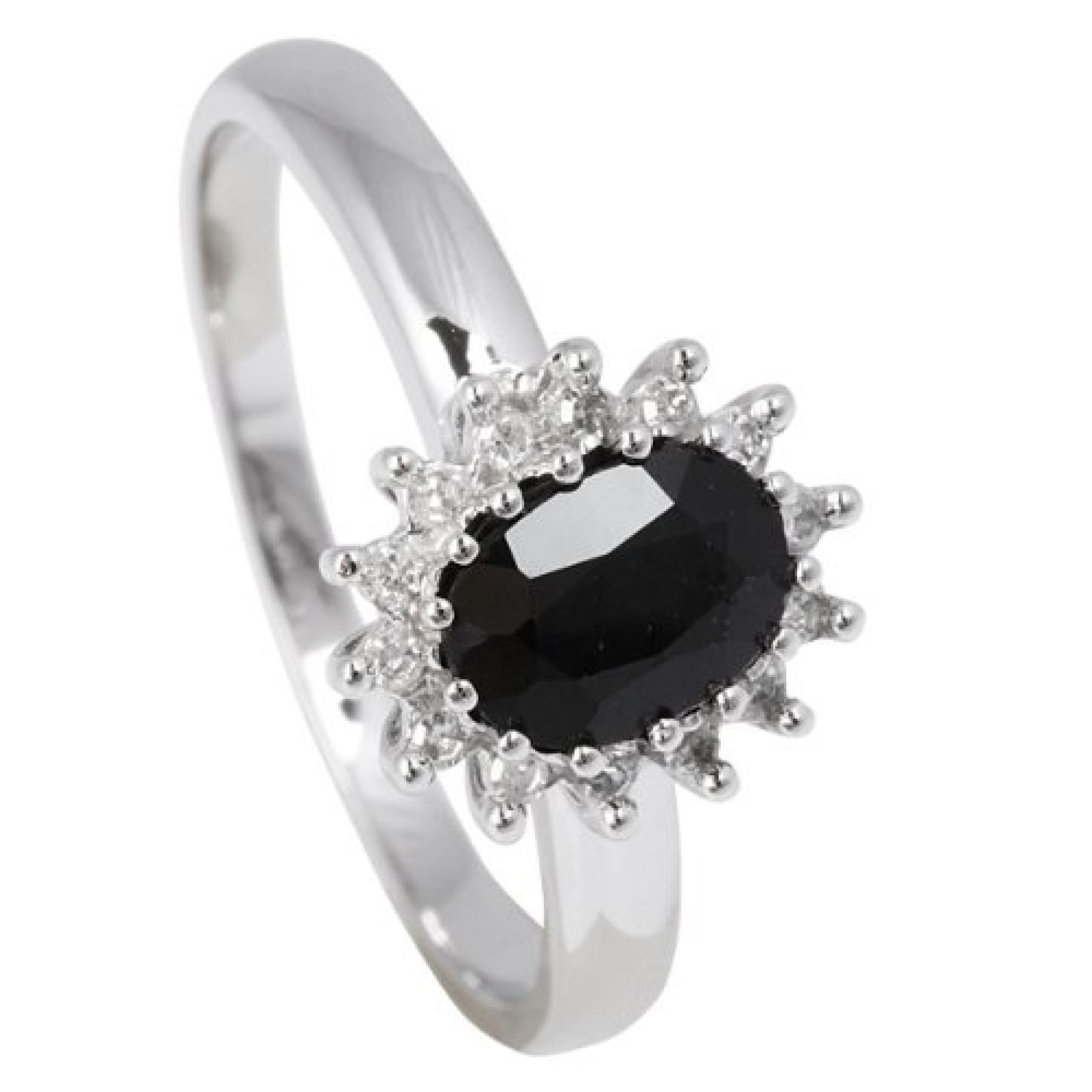 Bella Donna Damen-Ring 375 Wei&szlig;gold 14 Diamanten 1 Saphir 