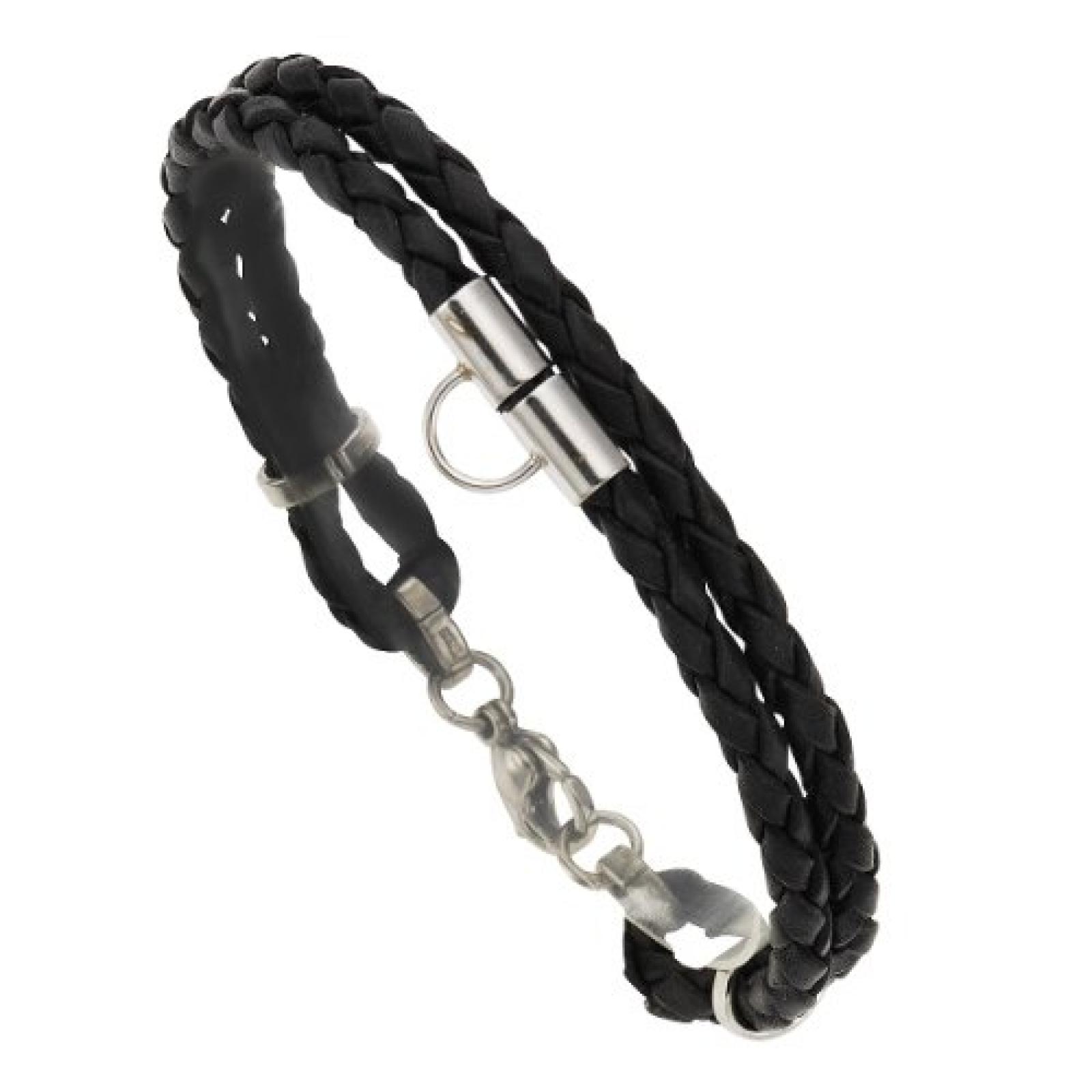 Zeeme Damen-Armband Geflochten Schwarz 2-Reihig F&uuml;r Charms Edelstahl 060060003-0-19 