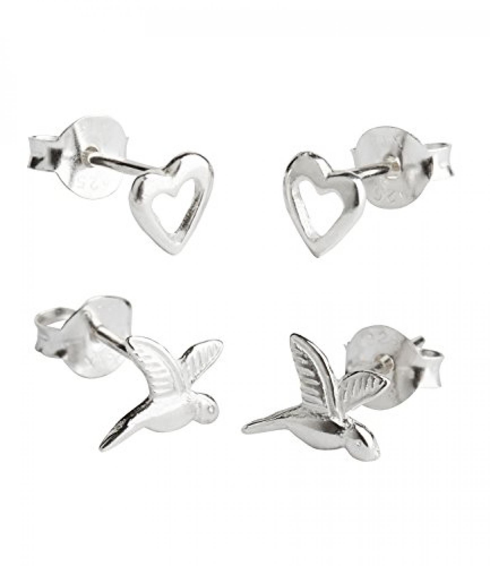 SIX 2er Set Ohrstecker aus 925er Silber mit Vögeln und Herzen (293-503) SIX 2er Set Ohrstecker aus 925er Silber mit Vögeln und Herzen (293-503)