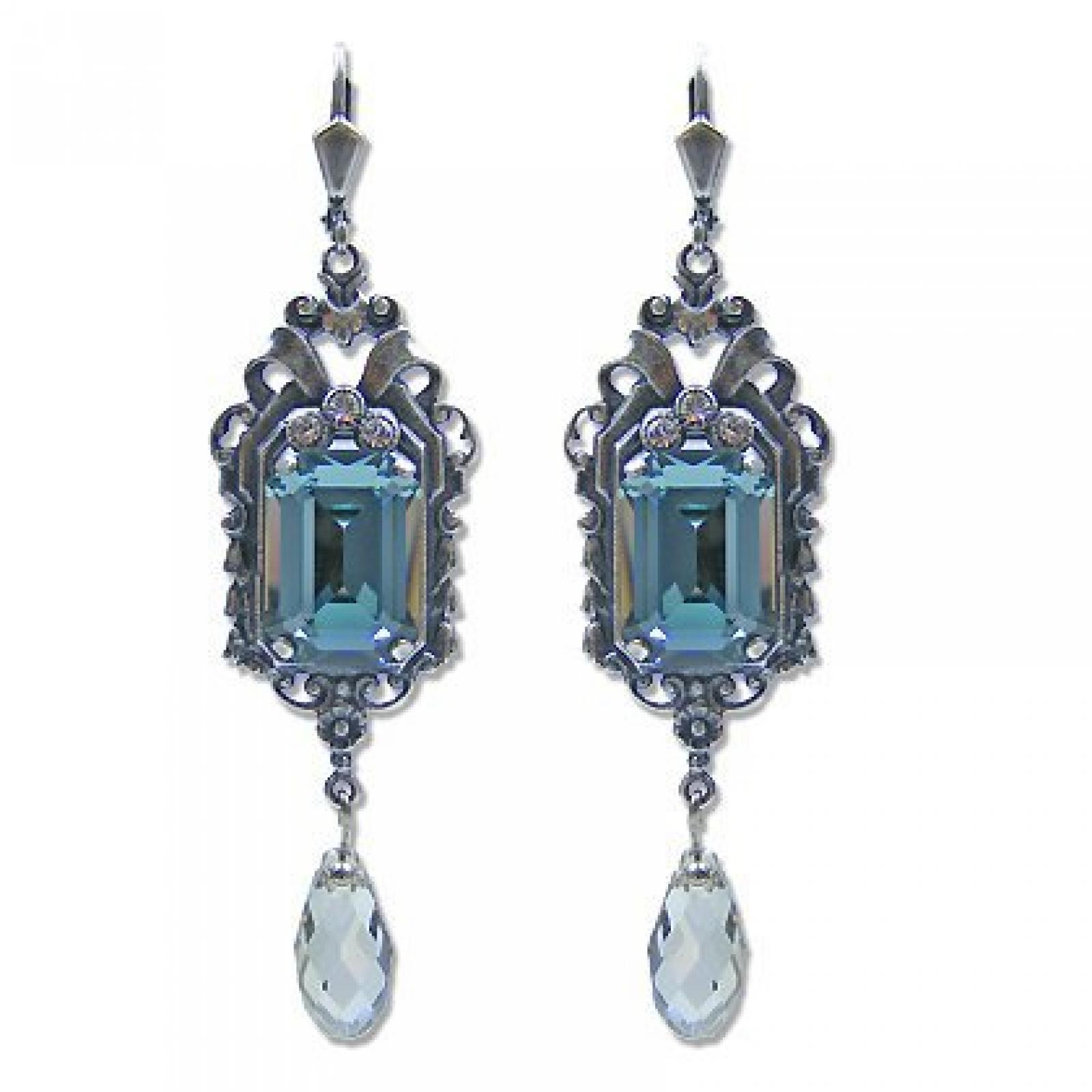 Jugendstil Ohrh&auml;nger mit SWAROVSKI ELEMENTS - Farbe Silber Monta 