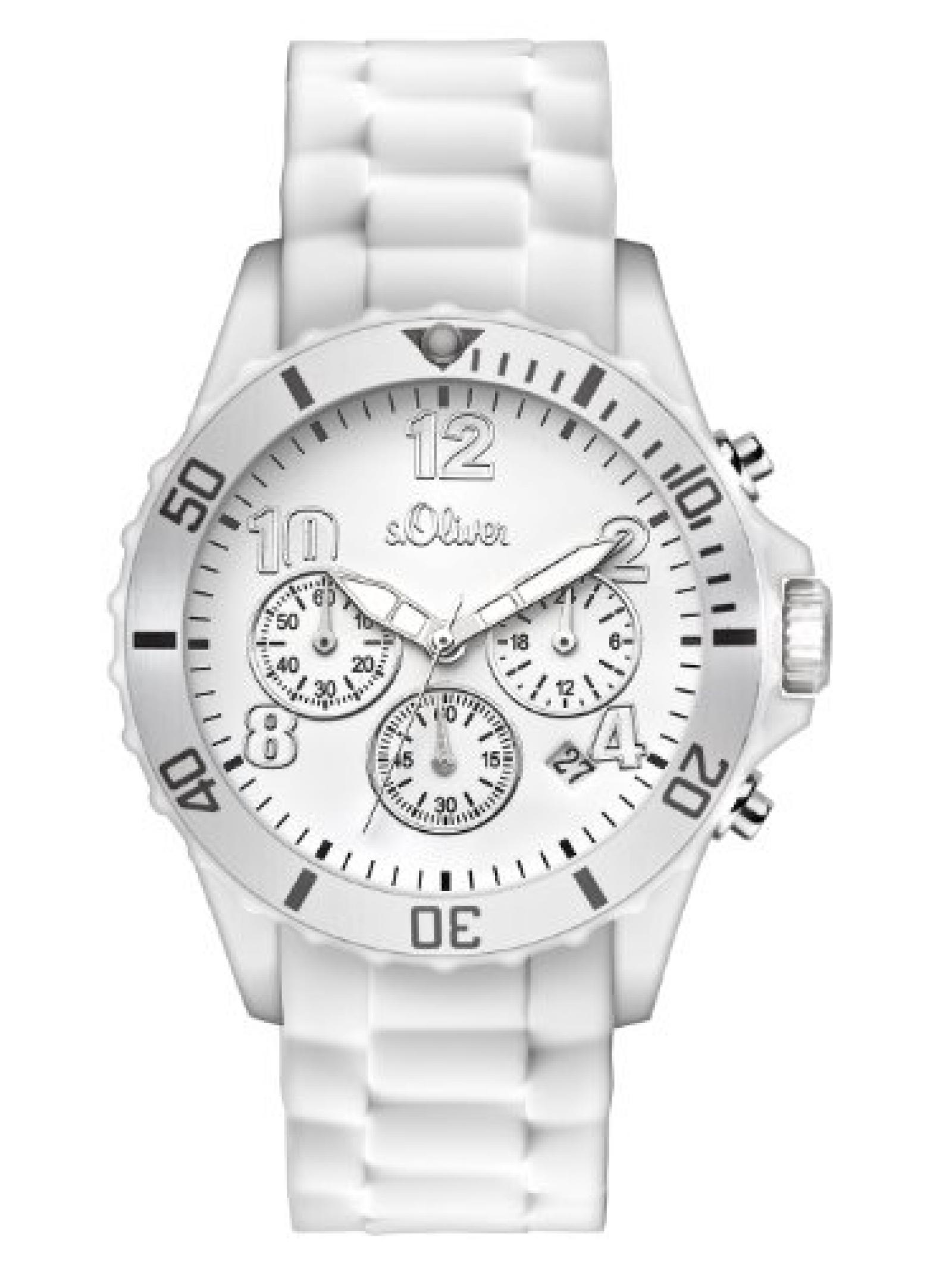 s.Oliver Unisex-Armbanduhr Big Size Chronograph Silikon wei&szlig; SO-2321-PC 