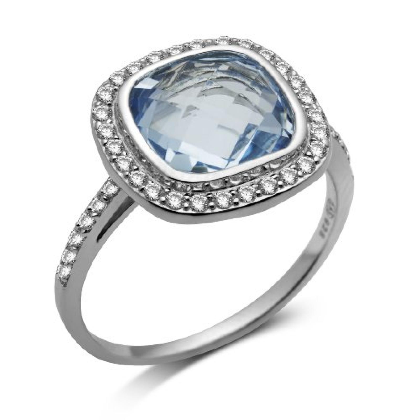 Miore Damen Ring 925 Sterling Silber Blau Topas umrahmt von Zirkonia 