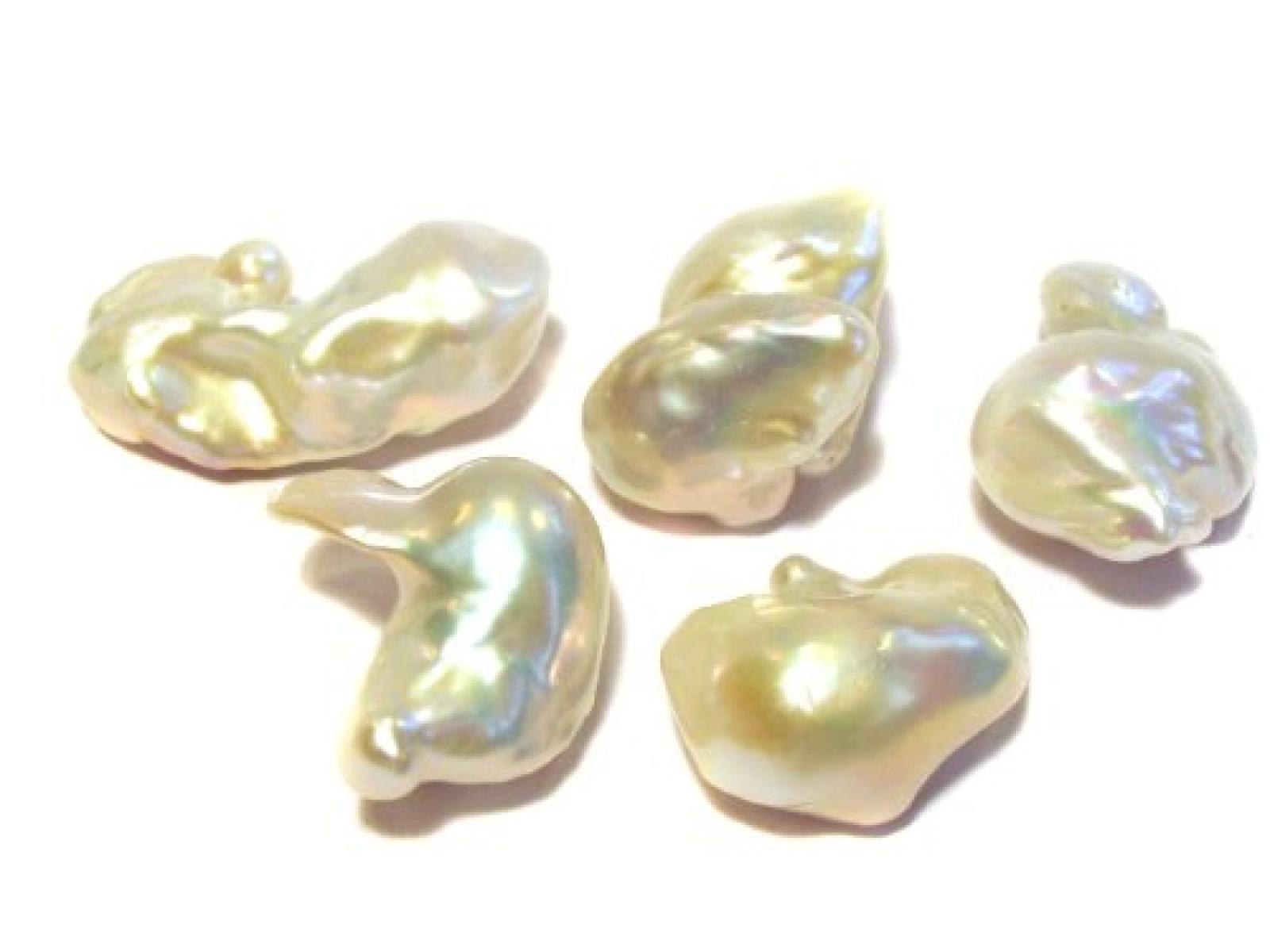 wunsch-lounge ( 1 Stück ) Schmuckstein Sueßwasserperle AA 18 - 25 mm , Freeform weiß mit Kern 