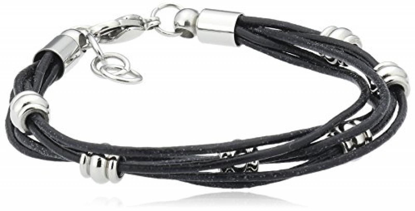 ZEEme Stainless Steel Damen-Armband 19,5cm Leder 6-reihig schwarz 389060126 ZEEme Stainless Steel Damen-Armband 19,5cm Leder 6-reihig schwarz 389060126