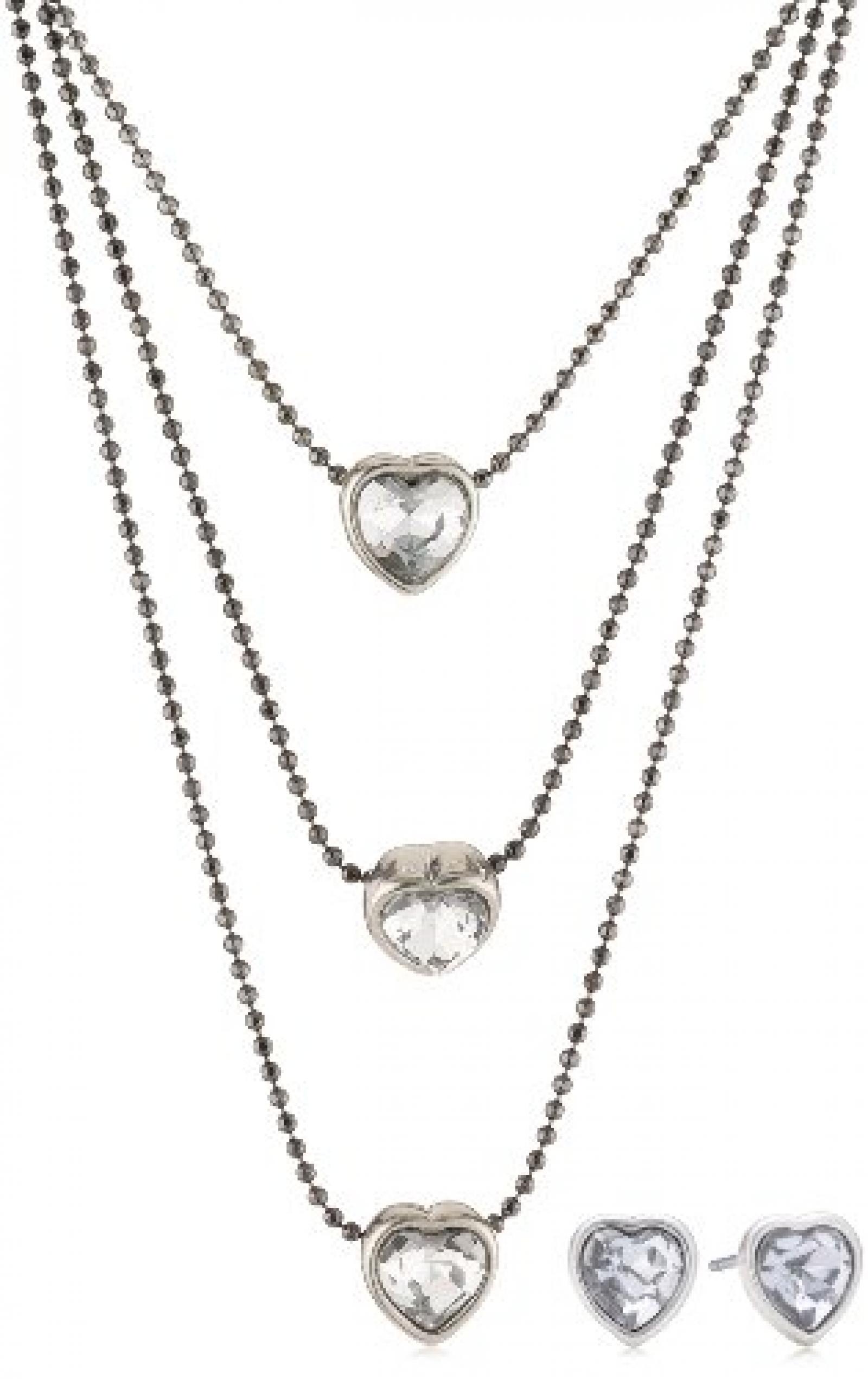 Pilgrim Damen-Schmuckset Valentine Halskette + Ohrringe Messing Kristall wei&szlig; 901413019 