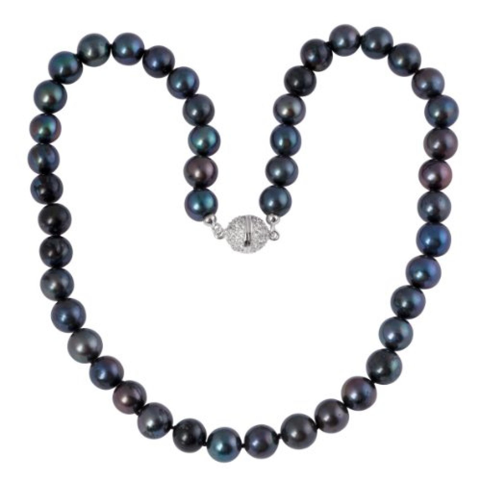 Bella Donna Damen-Collier Perlen 925 Sterlingsilber Zirkonia wei&szlig; S&uuml;&szlig;waser-Zuchtperlen schwarz 8,5-9,5 mm 45 cm 104061 