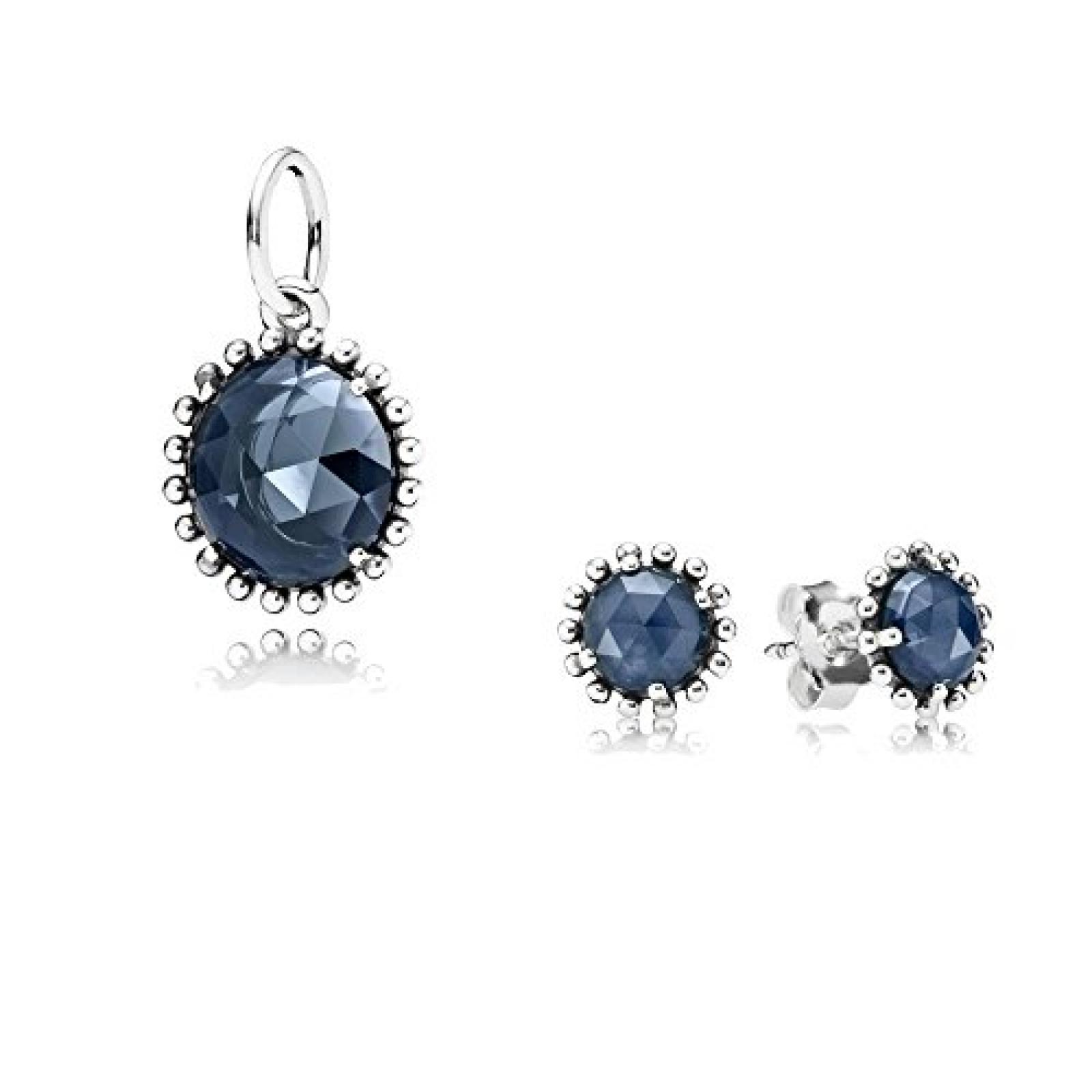 Original Pandora Geschenkset - 1 Silber Ohrstecker Strahlende Mitternacht mit mitternachtsblauem Kristall 290561NBC und 1 Silber Anh&auml;nger Gl&auml;nzender Mitternachtskristall mit blauem Kristall 390361NBC 