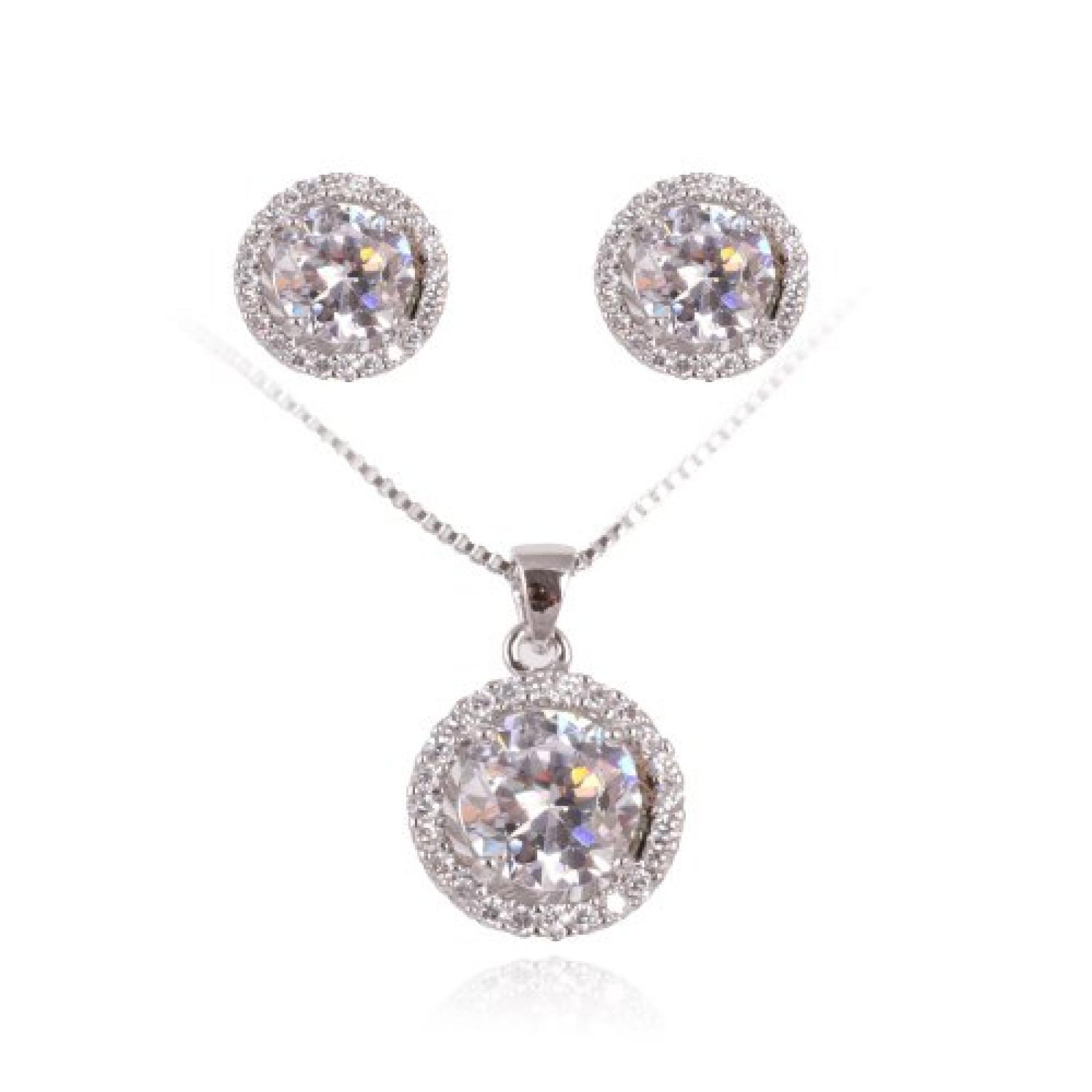 Fashion Plaza Rhodium plattiert Korb Set quadratisch Zirkon Kristalle Halskette und Ohrring Modul S94 