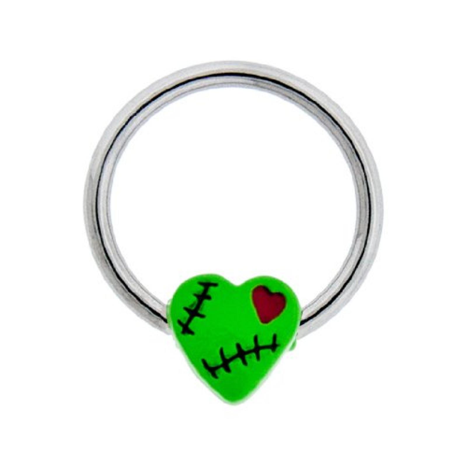 Metal Mafia Ball Closure Ring GREEN ZOMBIE HEART Metal Mafia Ball Closure Ring GREEN ZOMBIE HEART