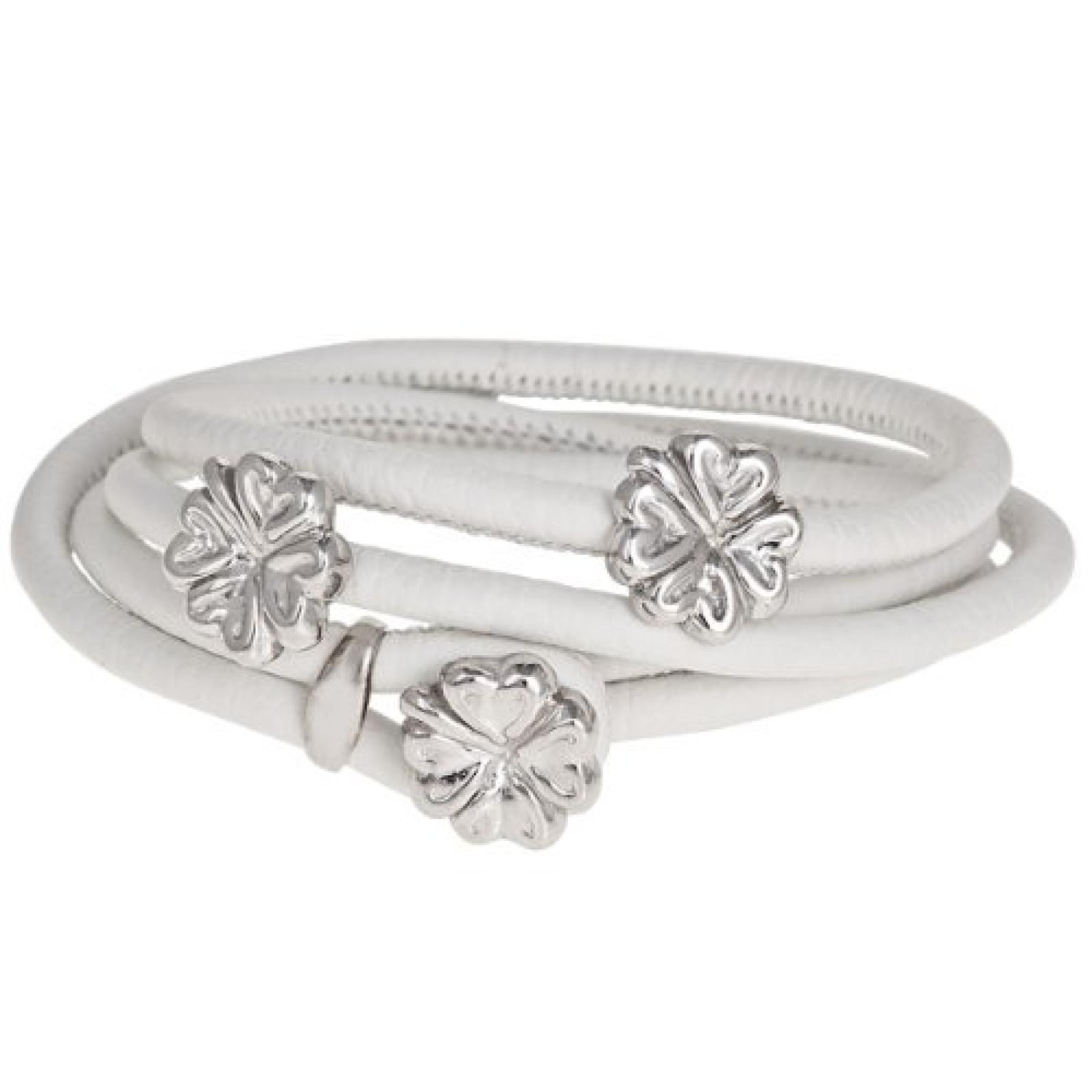 Bella Donna Damen-Lederarmband weiß 925 Sterlingsilber Kleeblätter 73930009 Bella Donna Damen-Lederarmband weiß 925 Sterlingsilber Kleeblätter 73930009