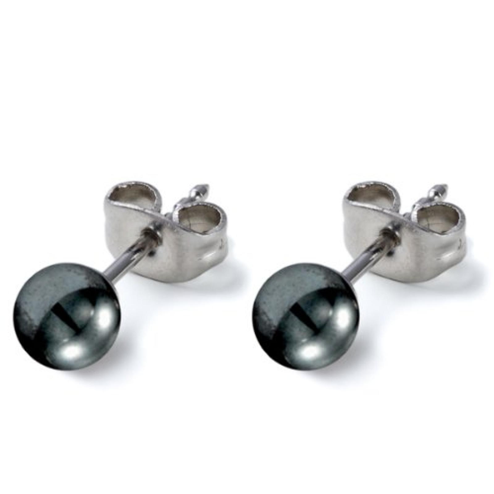 Monomania Damen-Ohrstecker Edelstahl 2 Hämatitkugeln grau 5 mm 31225 