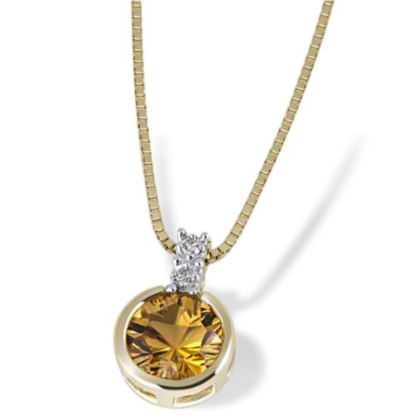 Goldmaid Damen-Halskette 9 Karat 375 Gelbgold 1 Citrin 2 Diamanten 0,02 ct. Fa C2944GG375 