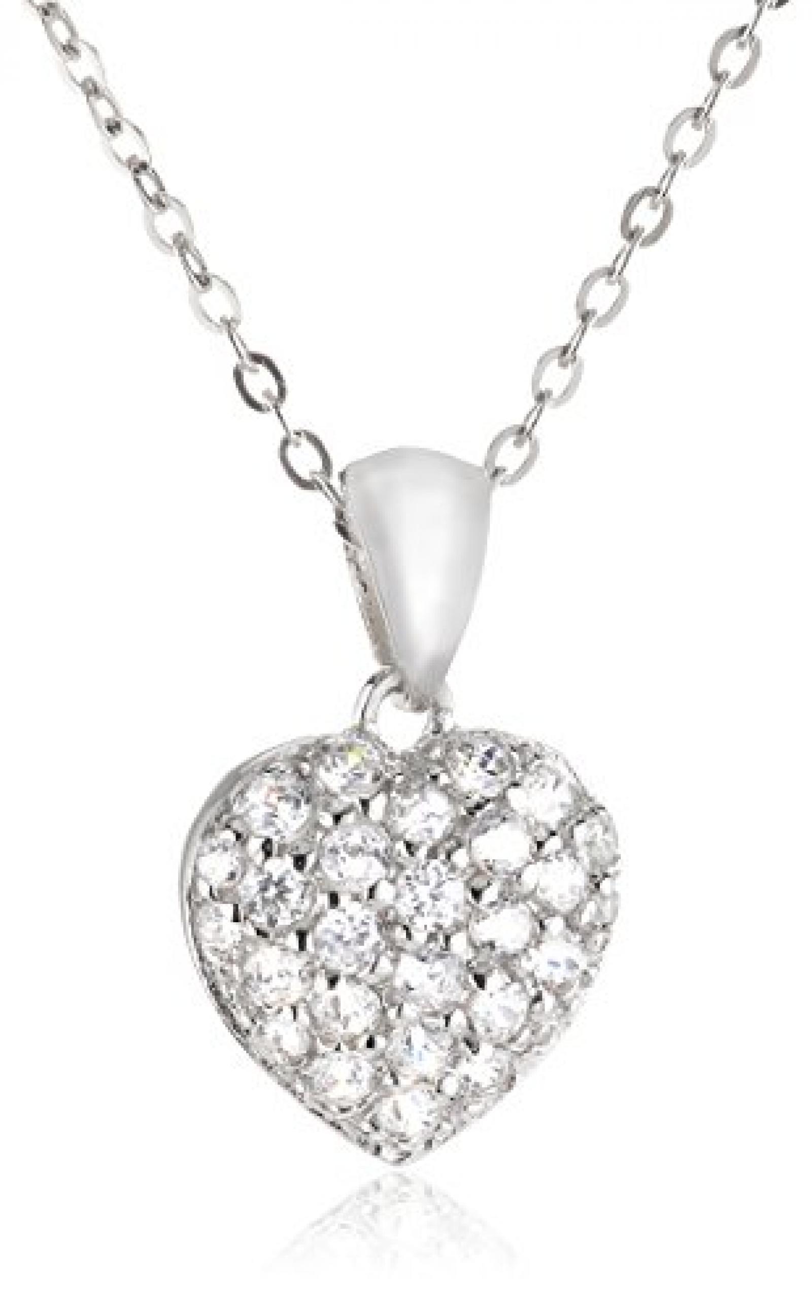 ZEEme Silver Damen-Anh&auml;nger mit Kette  in 925/- Sterling Silber Herz mit wei&szlig;en Zirkonia 45cm 500244380-45 