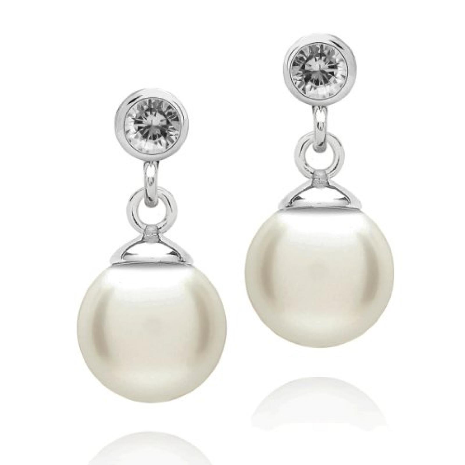 Rafaela Donata Damen-Ohrstecker Classic Collection 925 Sterling-Silber Zirkonia wei&szlig; S&uuml;dsee-Muschelkernperlen 60837043 