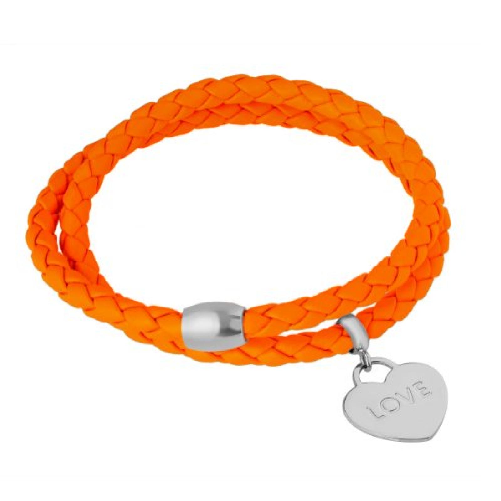 Bella Donna Damen-Armband Herzeinhänger Leder orange Magnetverschluss 925 Sterling Silber 77710009 