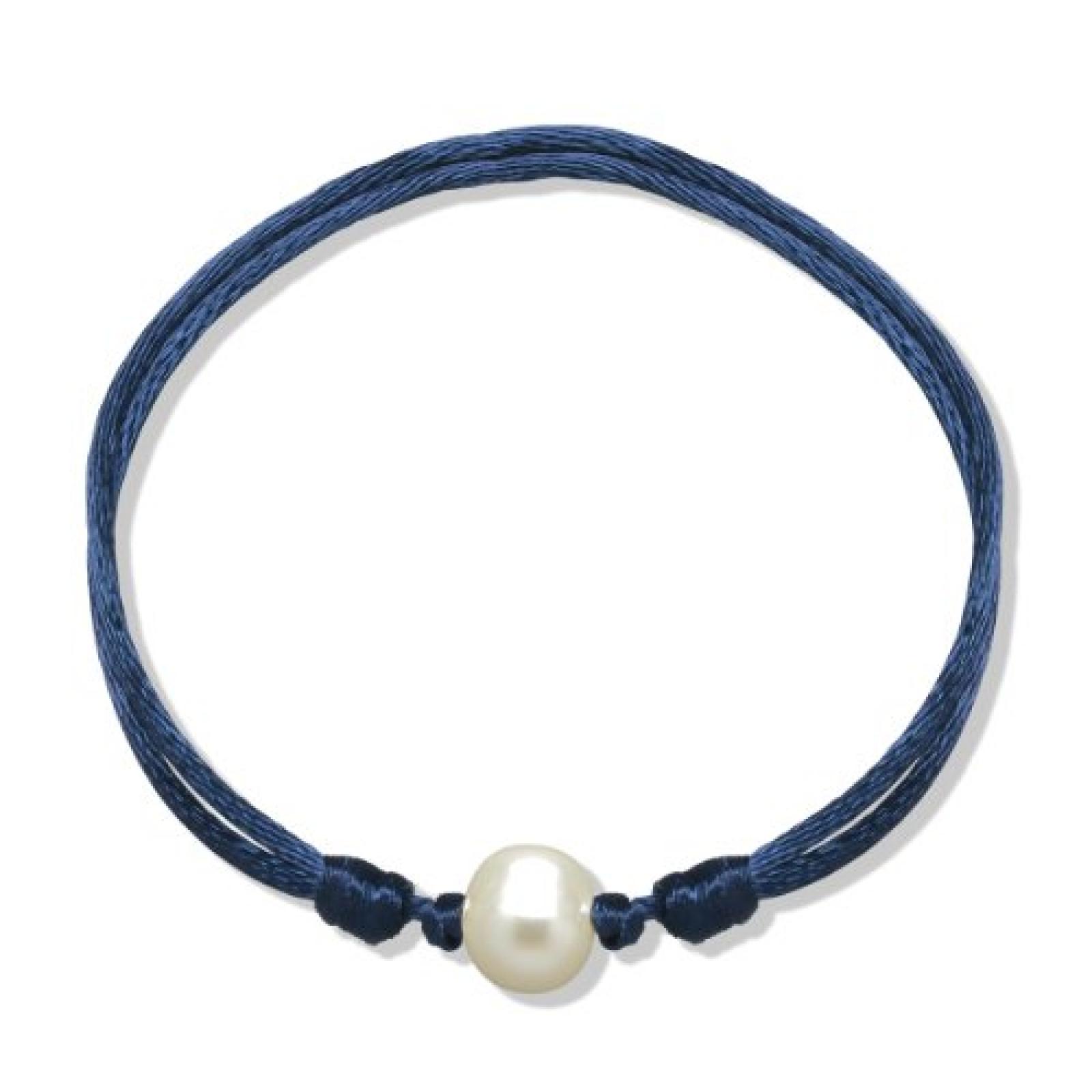 Valero Pearls Fashion Collection Damen-Armband Hochwertige S&uuml;&szlig;wasser-Zuchtperlen in ca.  9 mm Oval wei&szlig;  Satin blau  18 bis 33 m   60020020 