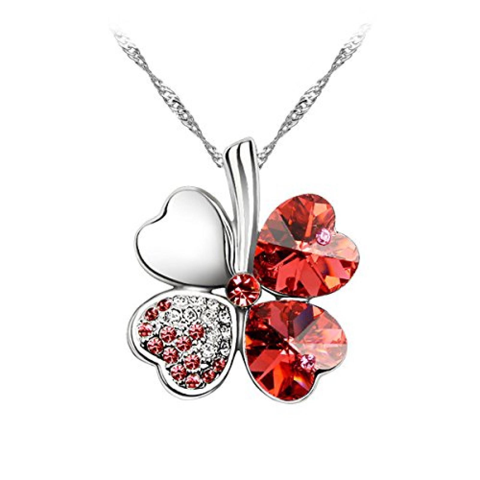 Le Premium® Vier Blatt Klee Halskette MADE WITH SWAROVSKI® ELEMENTS herzförmigen Swarovski Padparacha rot kristalle Le Premium® Vier Blatt Klee Halskette MADE WITH SWAROVSKI® ELEMENTS herzförmigen Swarovski Padparacha rot kristalle