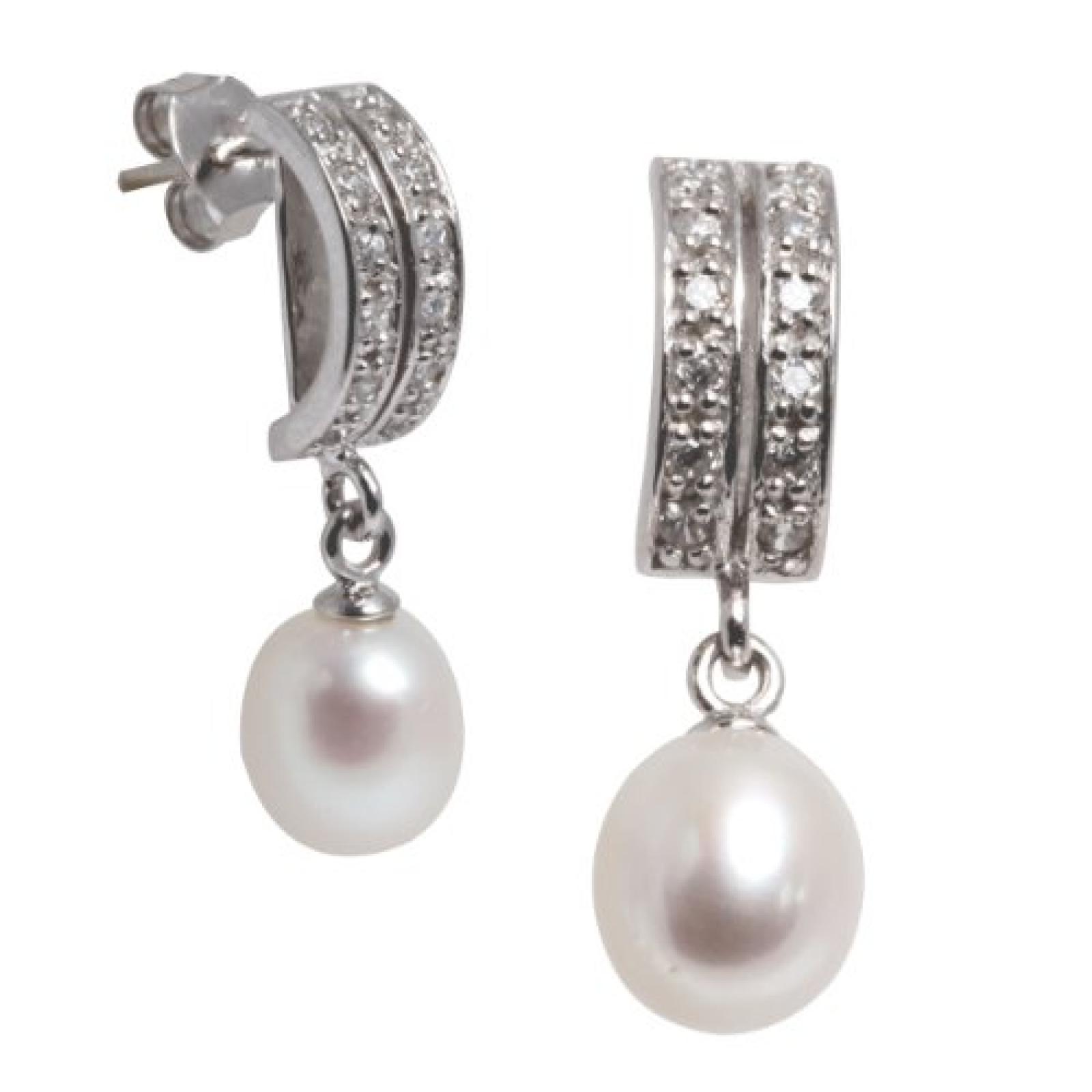 Bella Donna Damen-Ohrh&auml;nger 925 Sterlingsilber 2 S&uuml;&szlig;wasser-Zuchtperlen wei&szlig; 24 Zirkonia 655157 