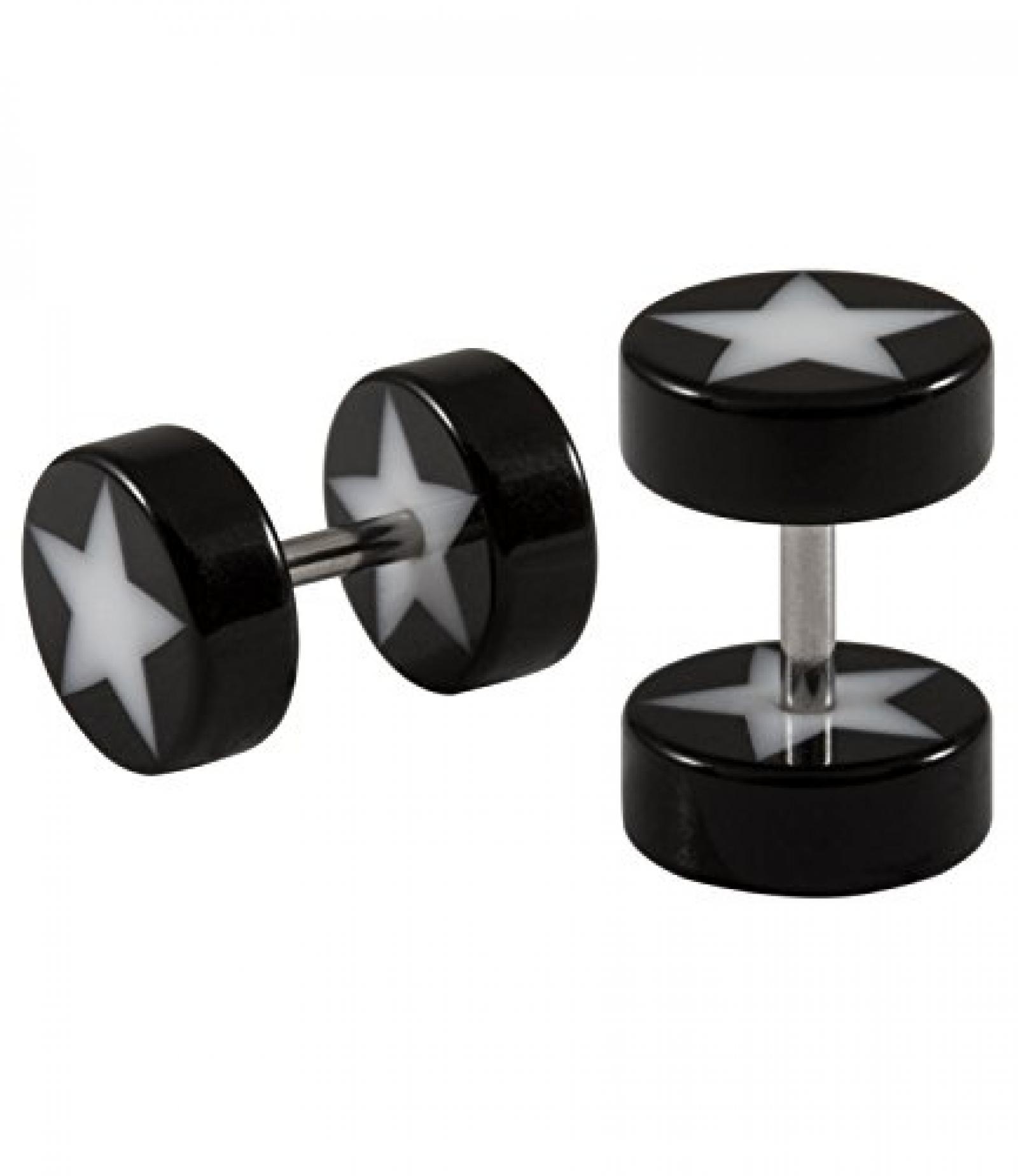 SIX MAN schwarze Fake Plugs mit wei&szlig;em Stern in der Mitte (109-833) 