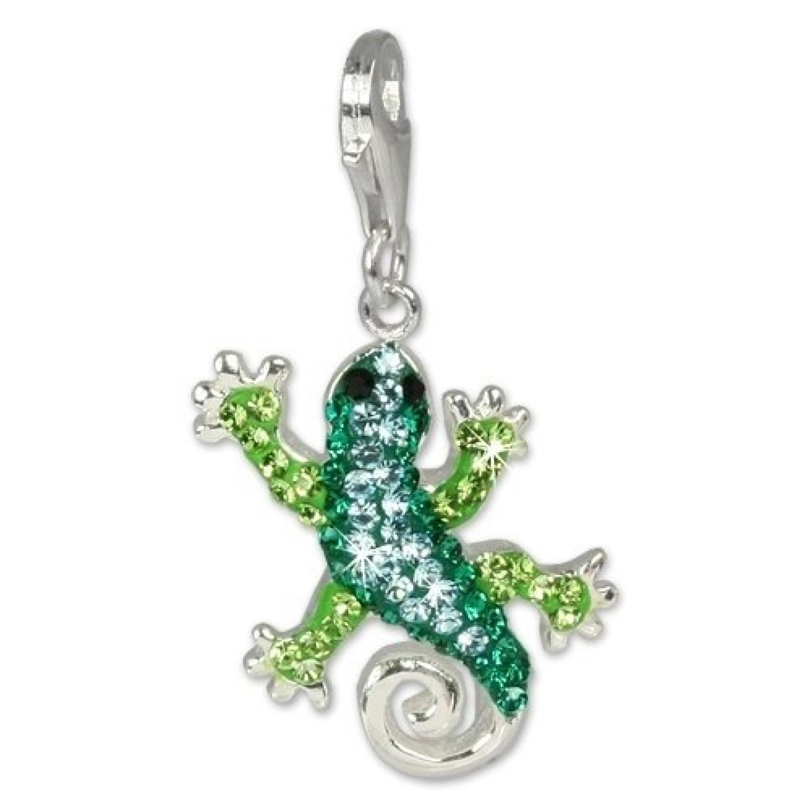 SilberDream Glitzer Charm Gecko gr&uuml;n Swarovski Kristalle SHINY Anh&auml;nger 925 Silber f&uuml;r Bettelarmb&auml;nder Kette Ohrring GSC302 