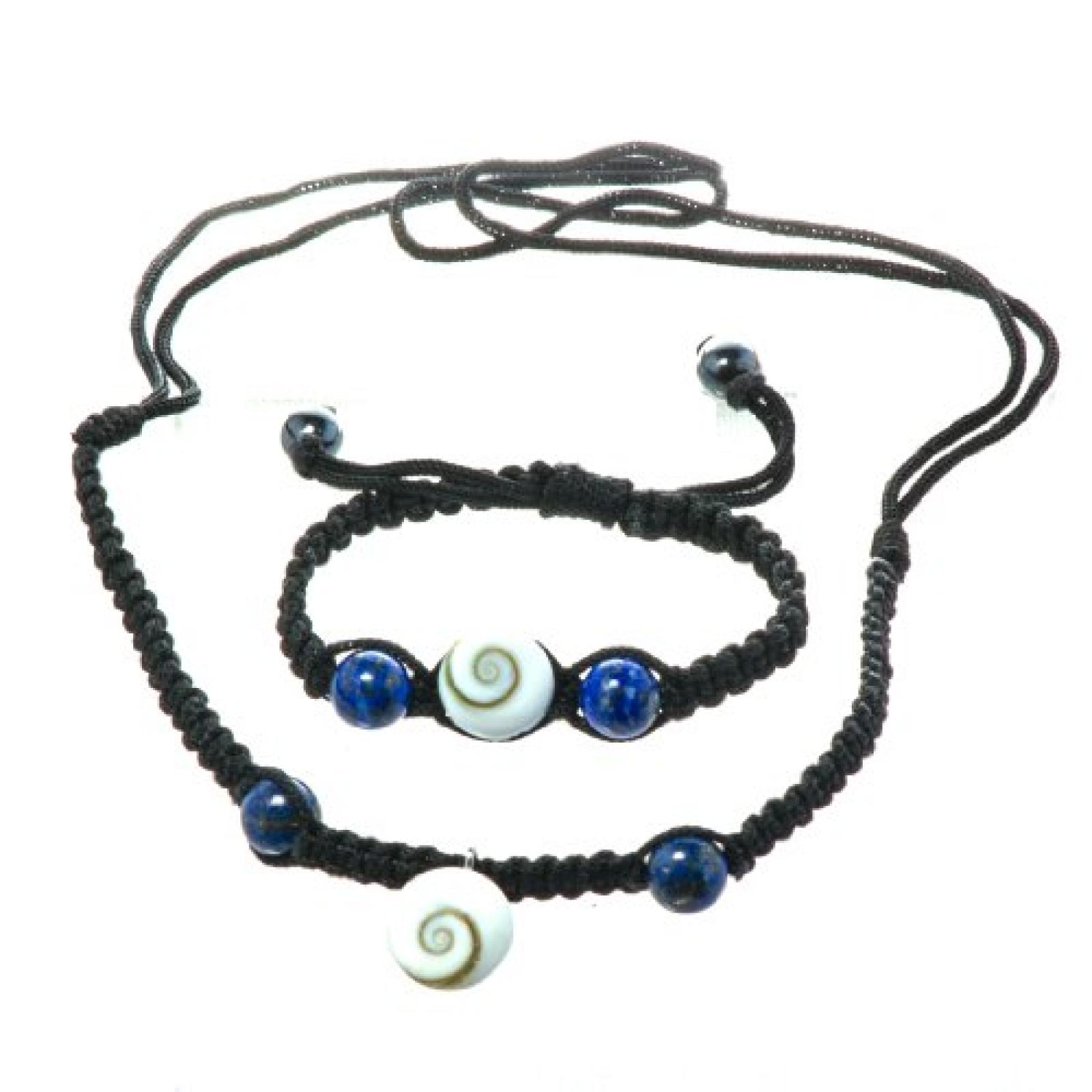 Bella Carina unisex Shamballa Armband und Kette mit shiva auge und 2 Lapis-Lazuli Perlen L&auml;nge verstellbar 