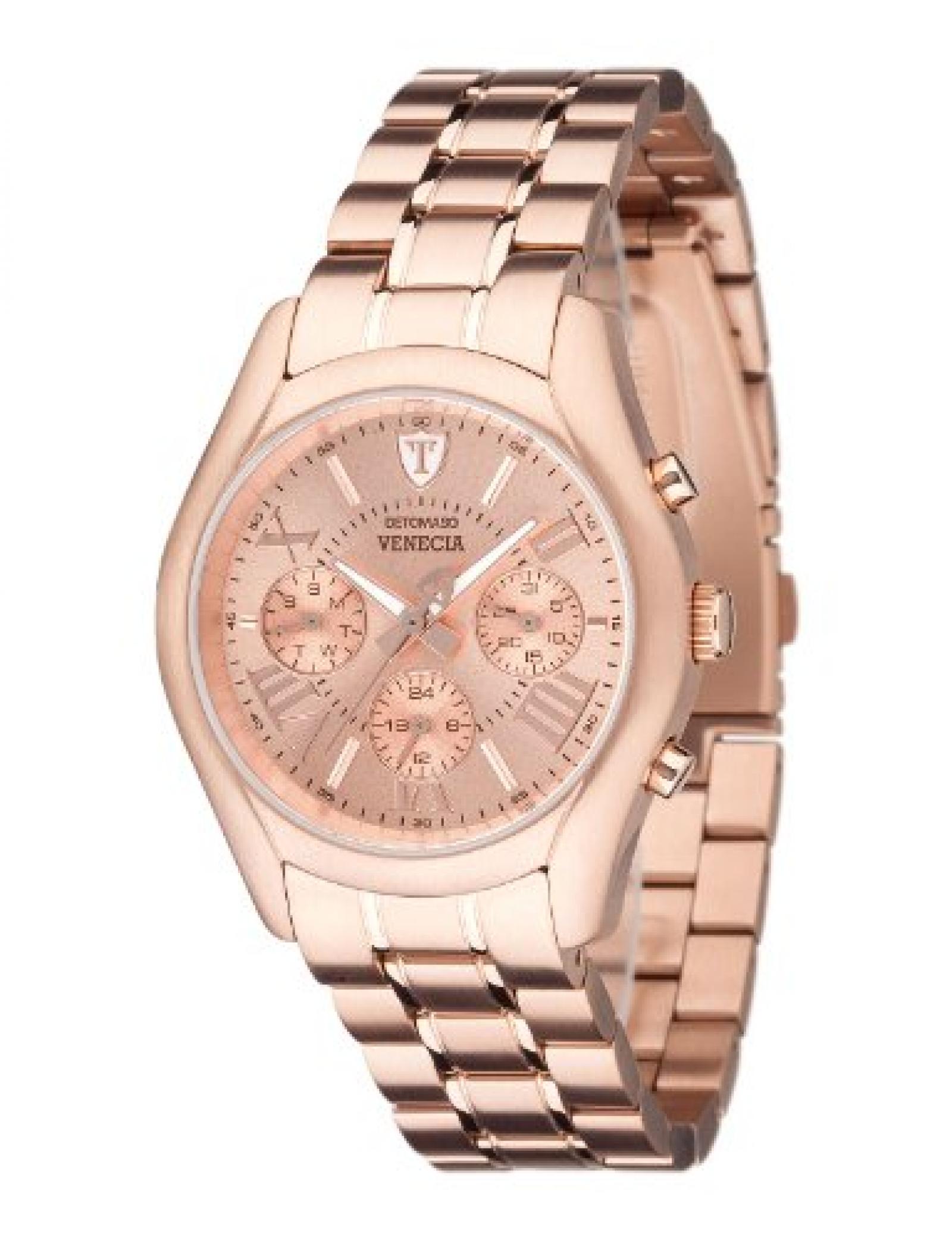 Detomaso Damen-Armbanduhr VENECIA Multifunction Rosegold Analog Quarz Edelstahl DT3020-A 