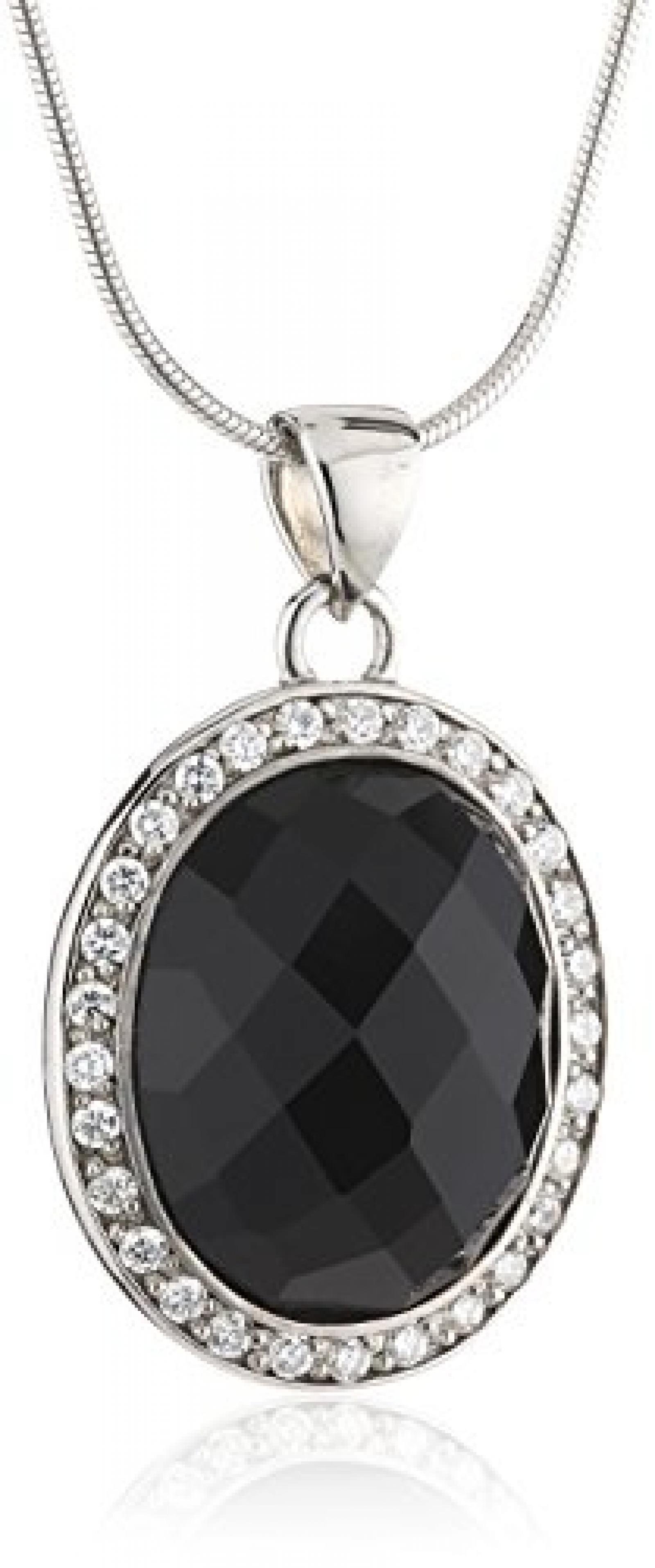 Celesta Damen-Anh&auml;nger mit Kette 925 Sterling Silber 42+5cm Onyx + Zirkonia wei&szlig; 500244324L 