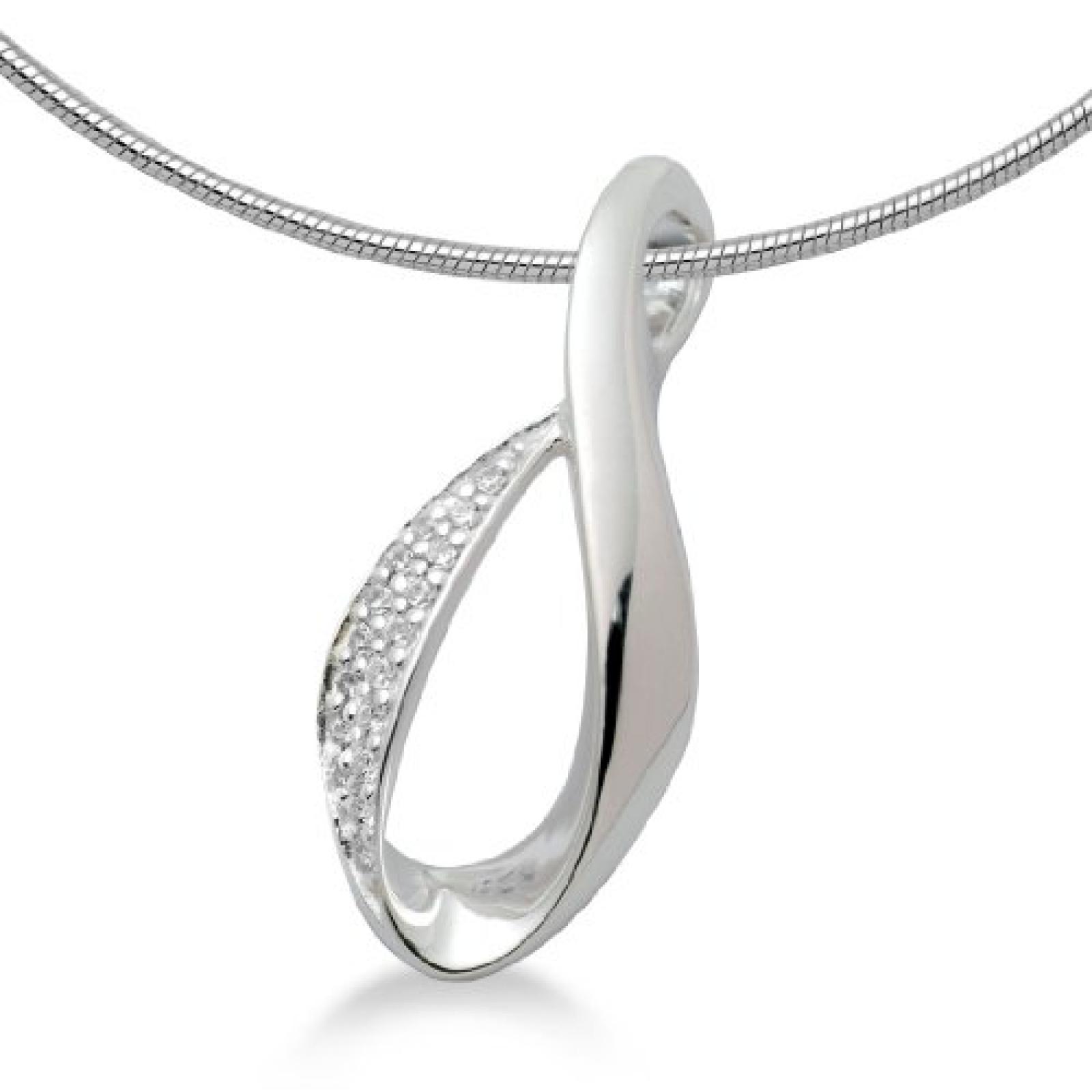 Miore Damen-Collier 925 Sterling-Silber Schlangenkette  Anhänger hochglanzpoliert Zirkonia 45cm MSM009P 