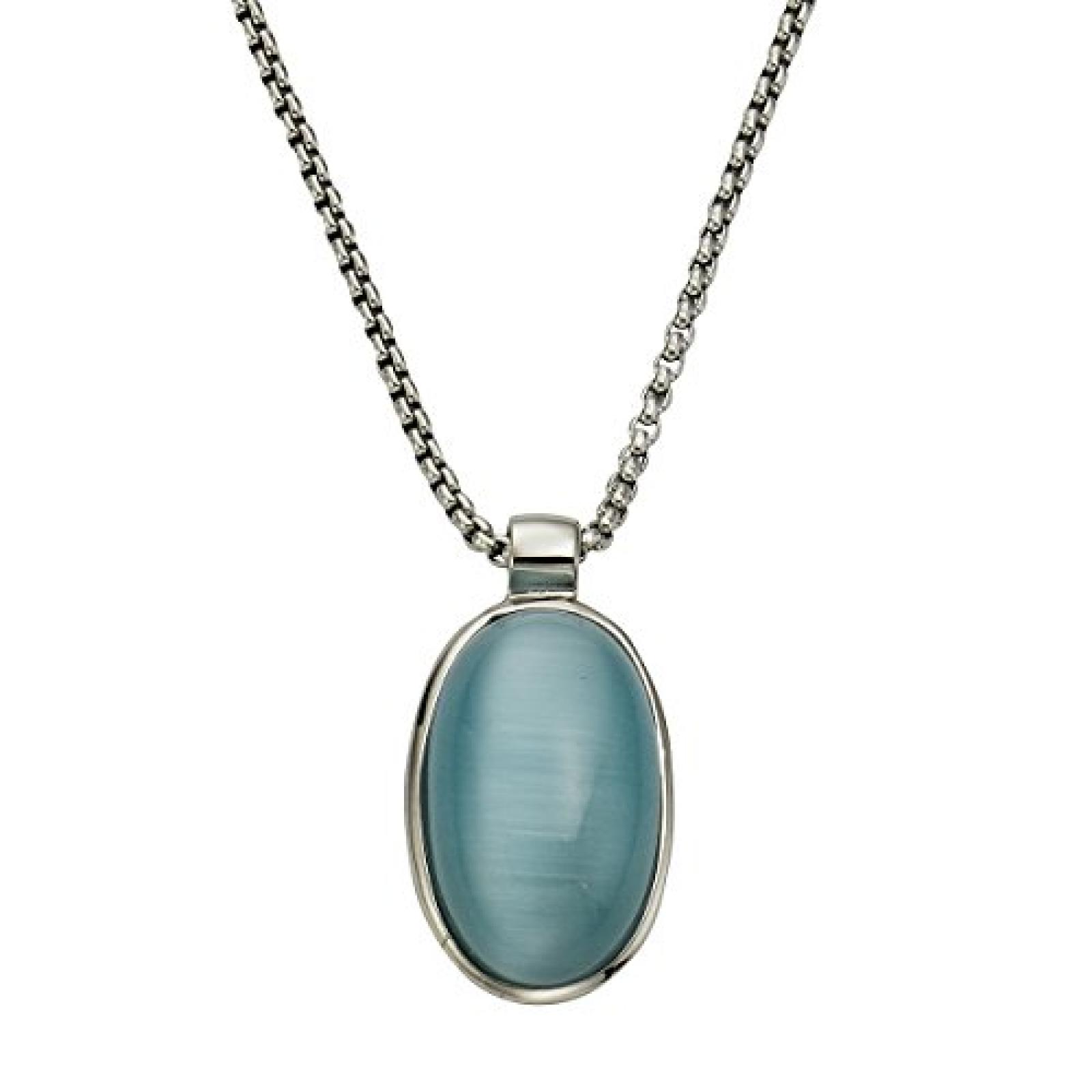 ZEEme Stainless Steel Damen-Anh&auml;nger mit Kette 45cm synth. Katzenauge blau 500043770 