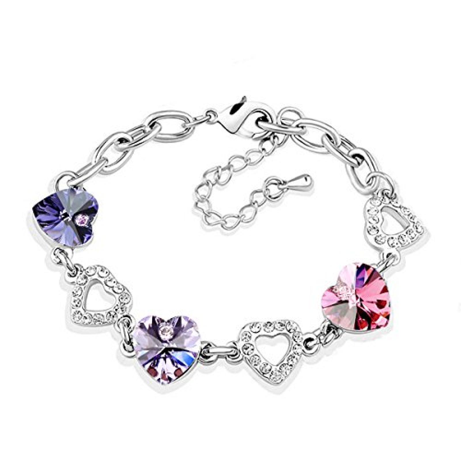 Le Premium&reg; Kleeblatt Kristall Charme Armb&auml;nder herzf&ouml;rmigen Swarovski Tansanit lila, violett,und Rosa kristalle 