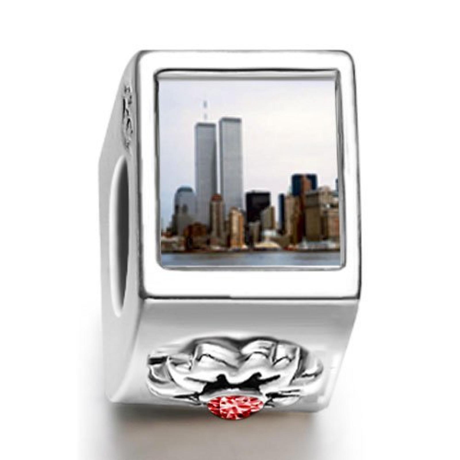 New York Twin Towers January birthstone Photo Flower European Charm Bead 
