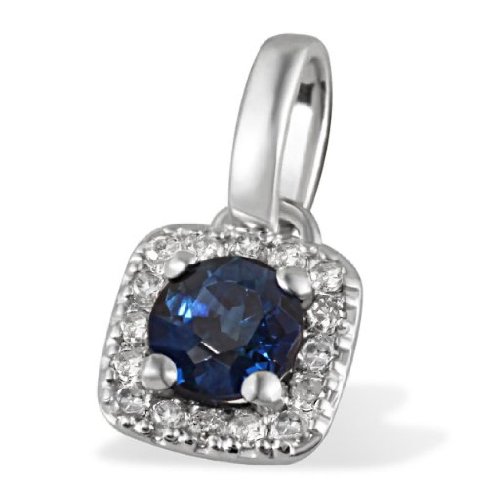Goldmaid Damen-Anh&auml;nger 375 Wei&szlig;gold 16 Diamanten 0,08 ct. 1 Saphir Fa A5347WG 