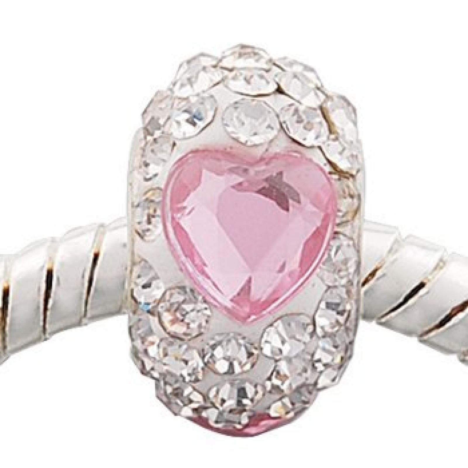Andante-Stones Original Massiv 925 Sterling Silber Kristall Bead Wei&szlig; mit 3 Rosa Herzen Element Kugel f&uuml;r European Beads Modul Armband + Organzas&auml;ckchen 