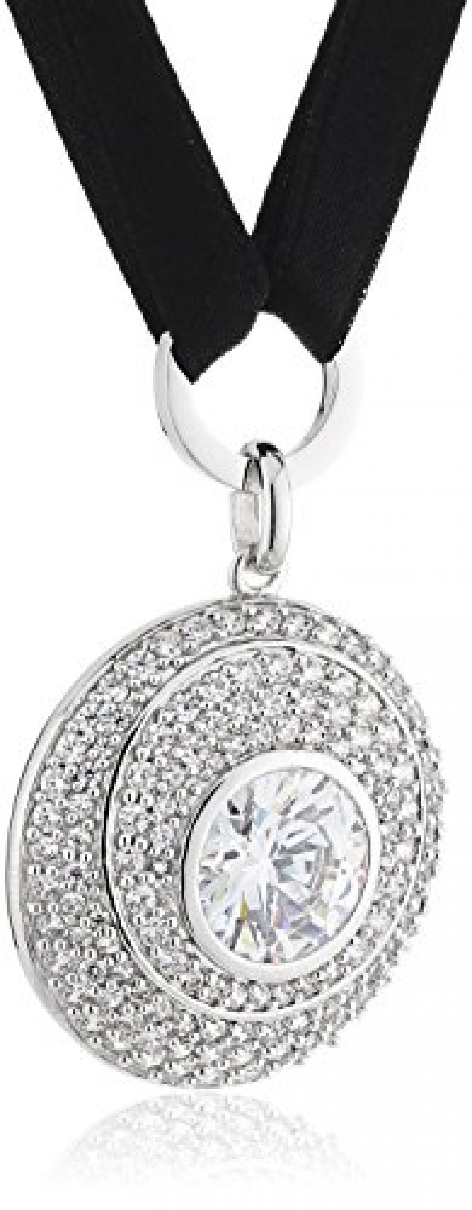 Celesta Damen-Anh&auml;nger mit Textilband Fashion Messing rhodiniert 42+3cm Satin schwarz Zirkonia wei&szlig; 273050008-1 