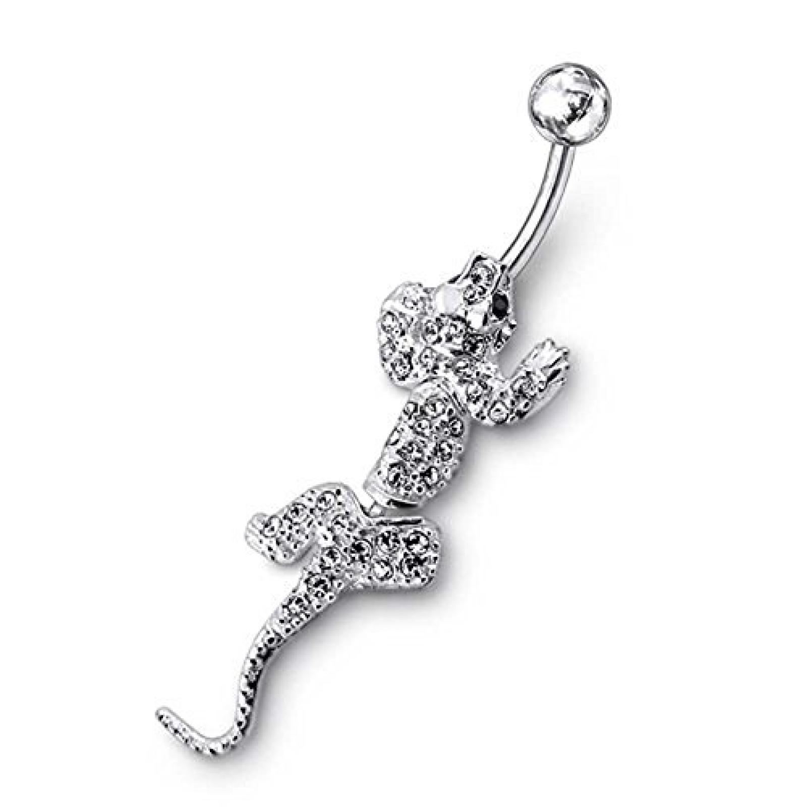 PALETTI Bauchnabel Piercing Eidechse aus Chirurgenstahl mit weißen Swarovski Kristall Steinen PALETTI Bauchnabel Piercing Eidechse aus Chirurgenstahl mit weißen Swarovski Kristall Steinen