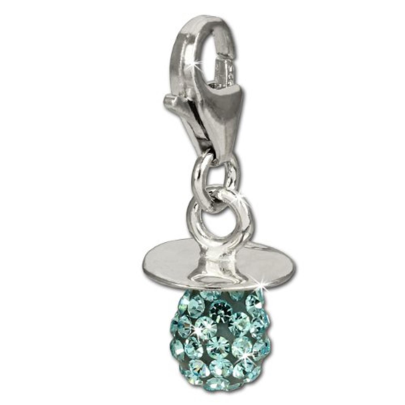 SilberDream Glitzer Charm Nuckel hellblau Zirkonia Kristalle Anh&auml;nger 925 Silber f&uuml;r Bettelarmb&auml;nder Kette Ohrring GSC502H 