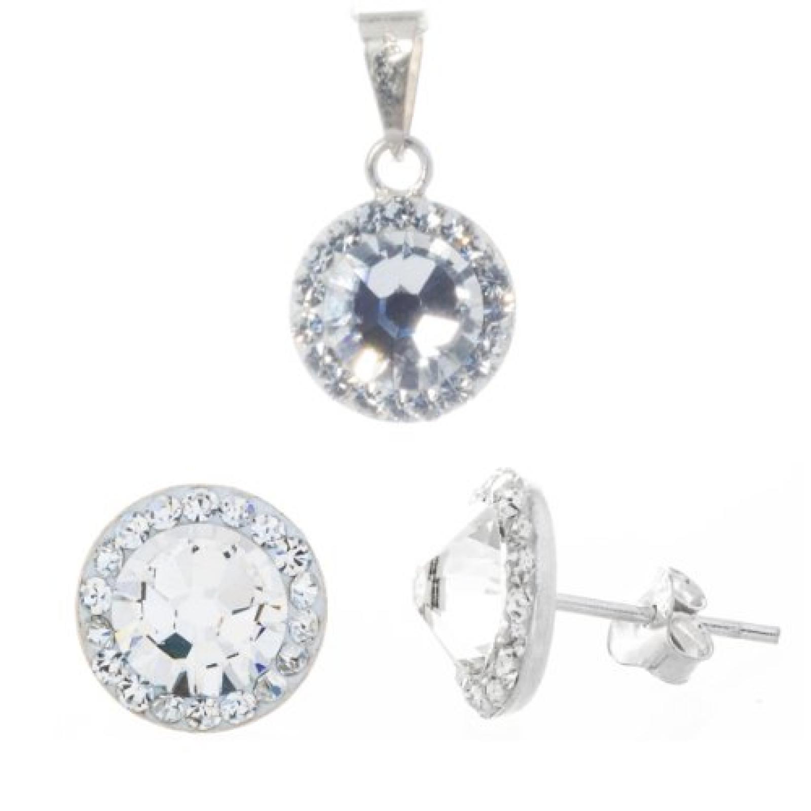 Bella Carina Damen Schmuck Set Anh&auml;nger und Ohrstecker mit Kristall wei&szlig; 1 cm &Oslash;, 925 Sterling Silber 