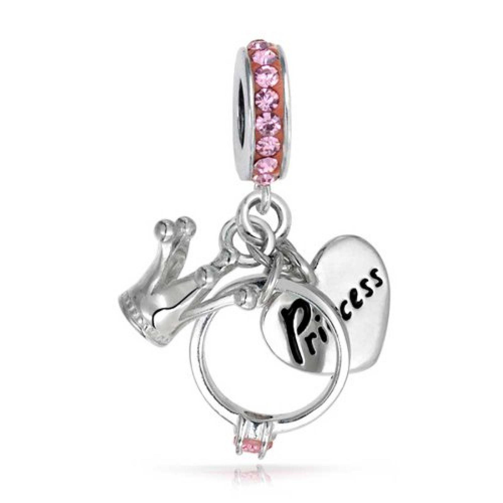 Bling Jewelry Silber Prinzessin Herz Krone Rosa CZ Ring Dangle Charm Passend zu Pandora Bling Jewelry Silber Prinzessin Herz Krone Rosa CZ Ring Dangle Charm Passend zu Pandora