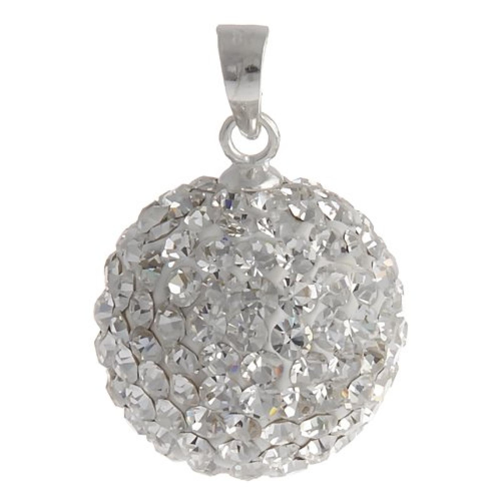 Bella Carina Glitzer Kugel Anhänger , Kristall Glas Elements , weiß , Silber 925 , 14 mm Bella Carina Glitzer Kugel Anhänger , Kristall Glas Elements , weiß , Silber 925 , 14 mm