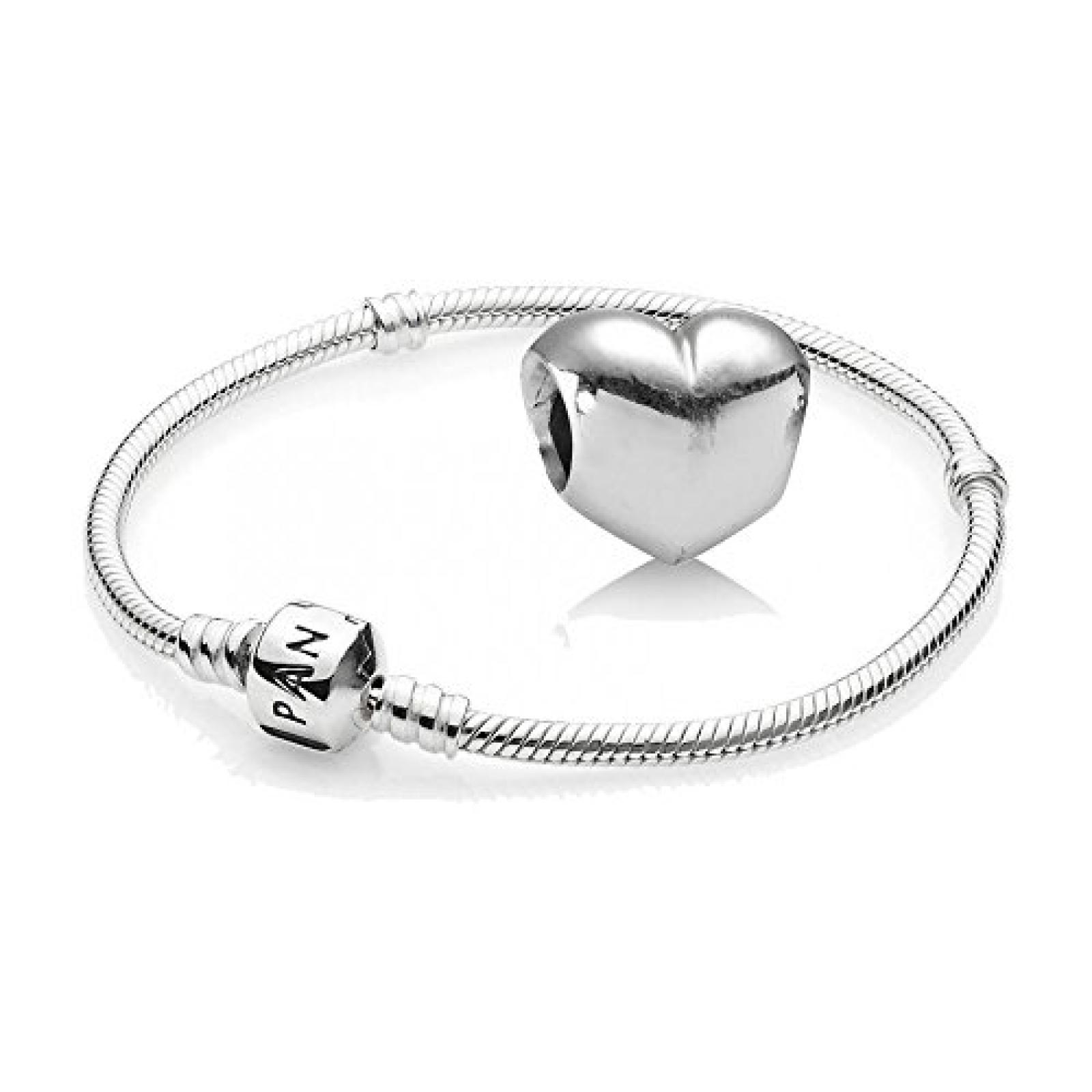 Original Pandora Geschenkset - 1 Silber Armband 590702HV und 1 Silber Element Glattes Herz 790137 