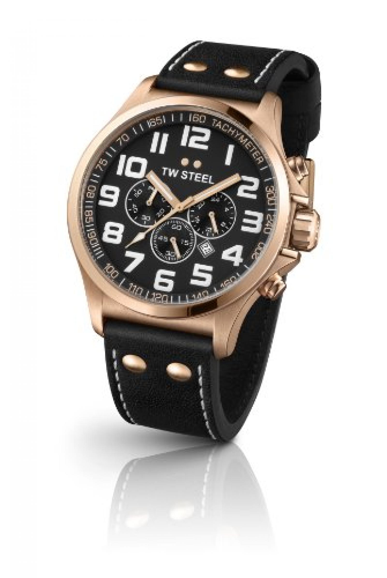 TW Steel Unisex-Armbanduhr Pilot Chronograph leder schwarz TW419 TW Steel Unisex-Armbanduhr Pilot Chronograph leder schwarz TW419
