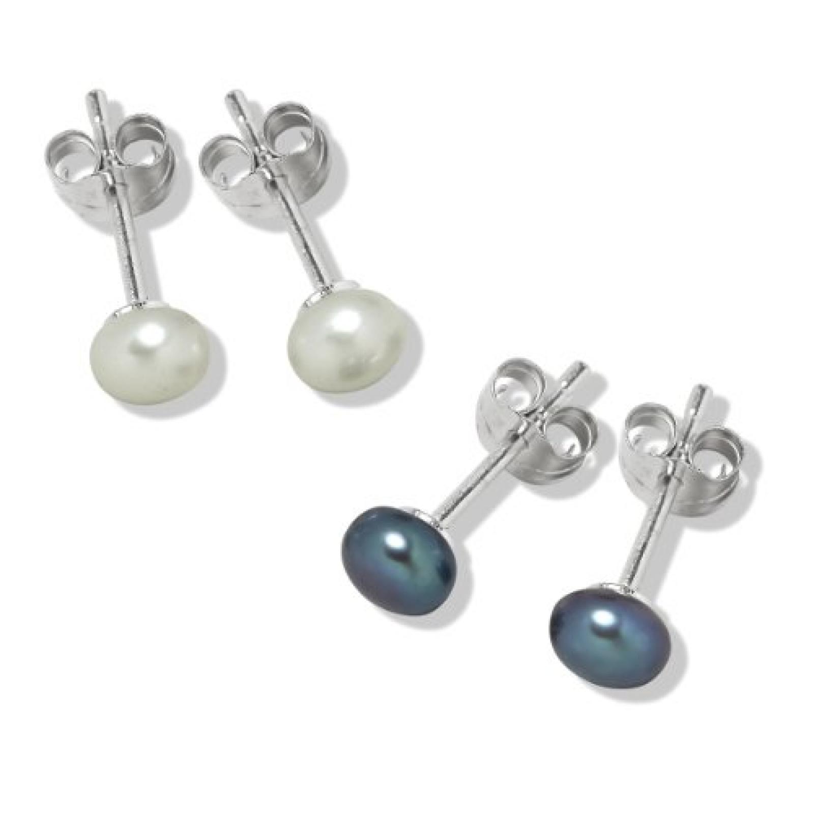 Valero Pearls Damen-Ohrstecker-Set Classic Collection: 2 Paar Ohrstecker 925 Sterlingsilber S&uuml;&szlig;wasser-Zuchtperlen wei&szlig; 60020047 