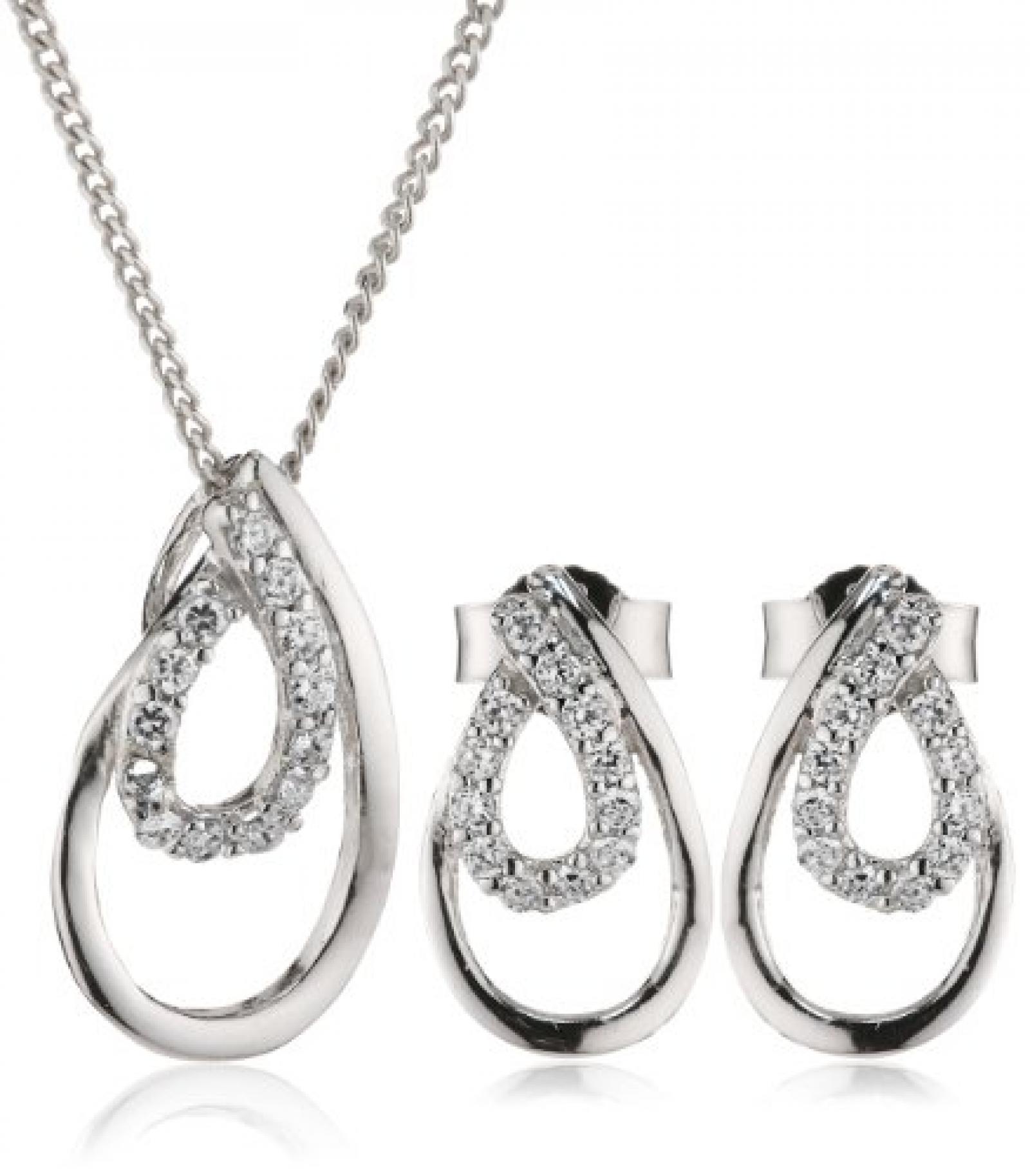 Celesta Damen-Set: Halskette + Ohrringe 925 Sterling Silber rhodiniert Zirkonia Celesta 42 cm weiß 500201366-42 