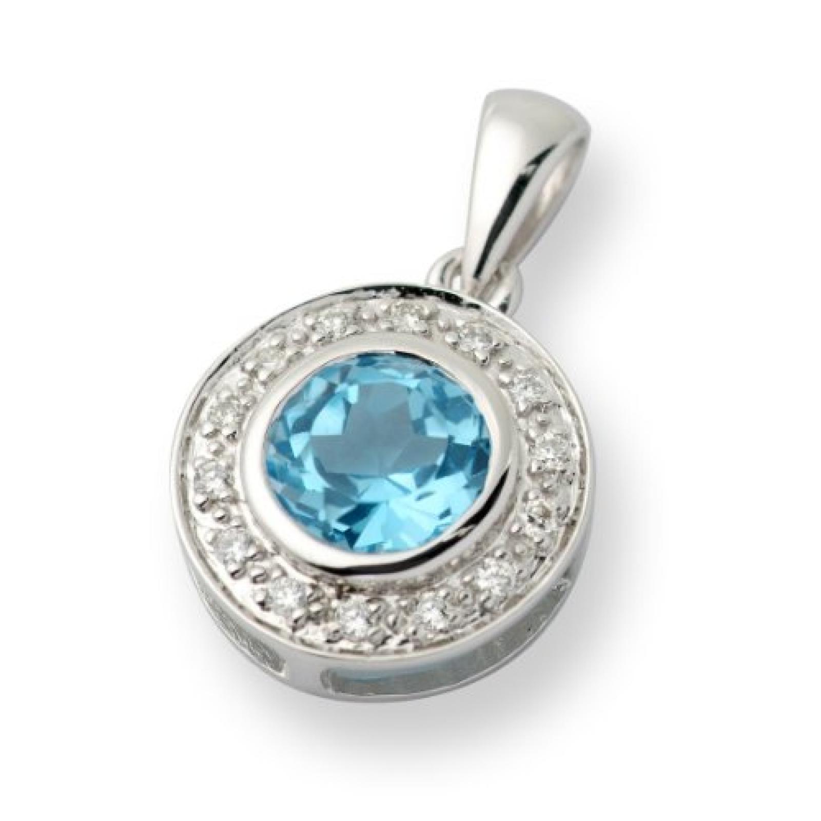 Miore Anhänger  585 Weißgold  Blau Topas umrahmt von 14 Brillanten 0,07ct MG4005P 