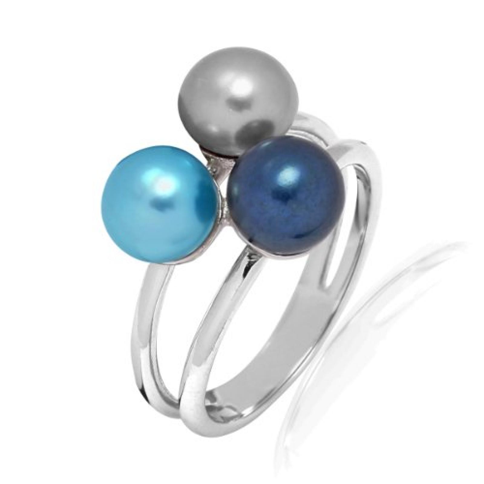 Valero Pearls Damen-Ring Fashion Collection 925 Sterling Silber S&uuml;&szlig;wasser-Zuchtperlen pfauenblau 60020094 