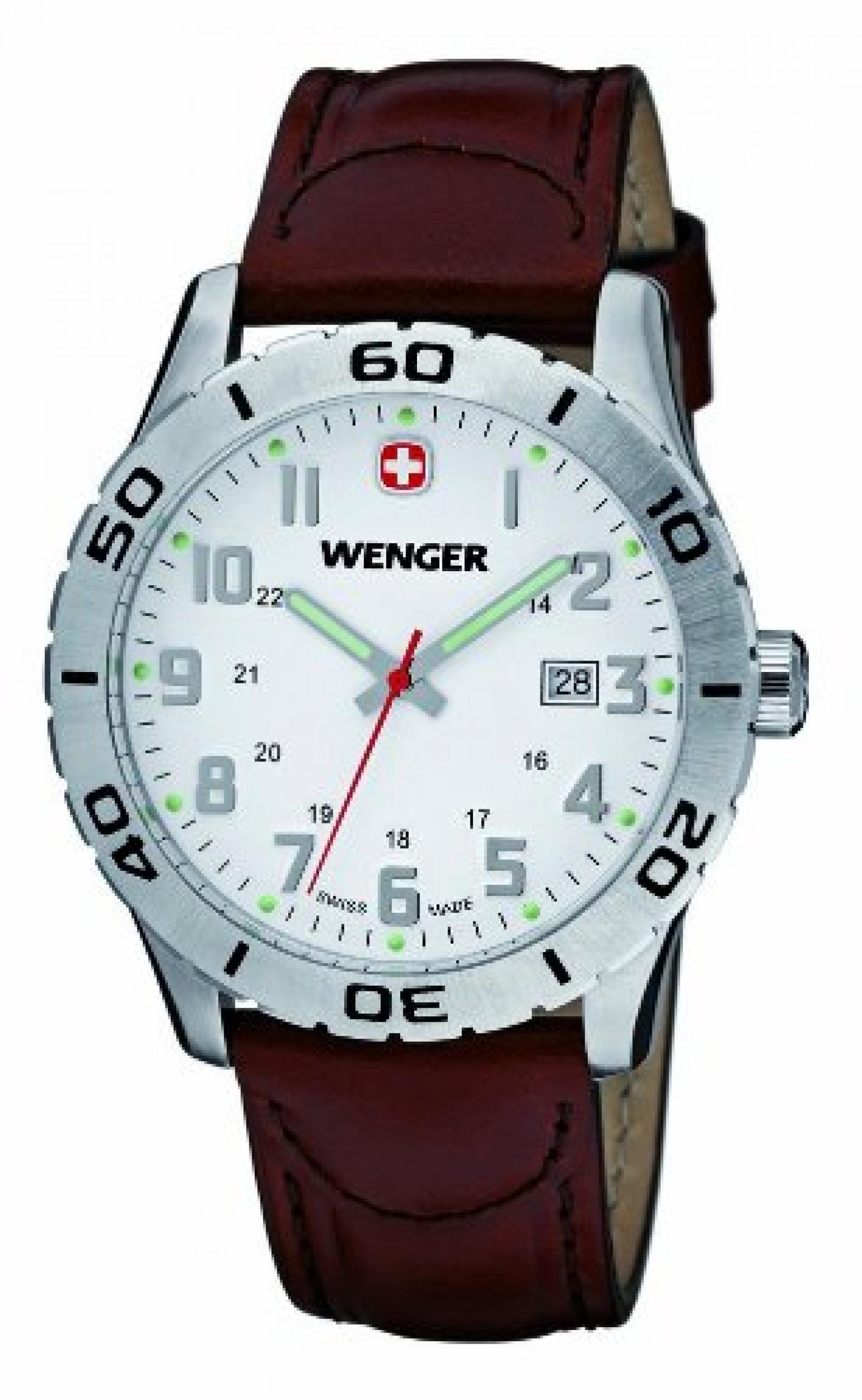 Wenger Herren-Armbanduhr XL Grenadier Analog Quarz Leder 01.0741.101 