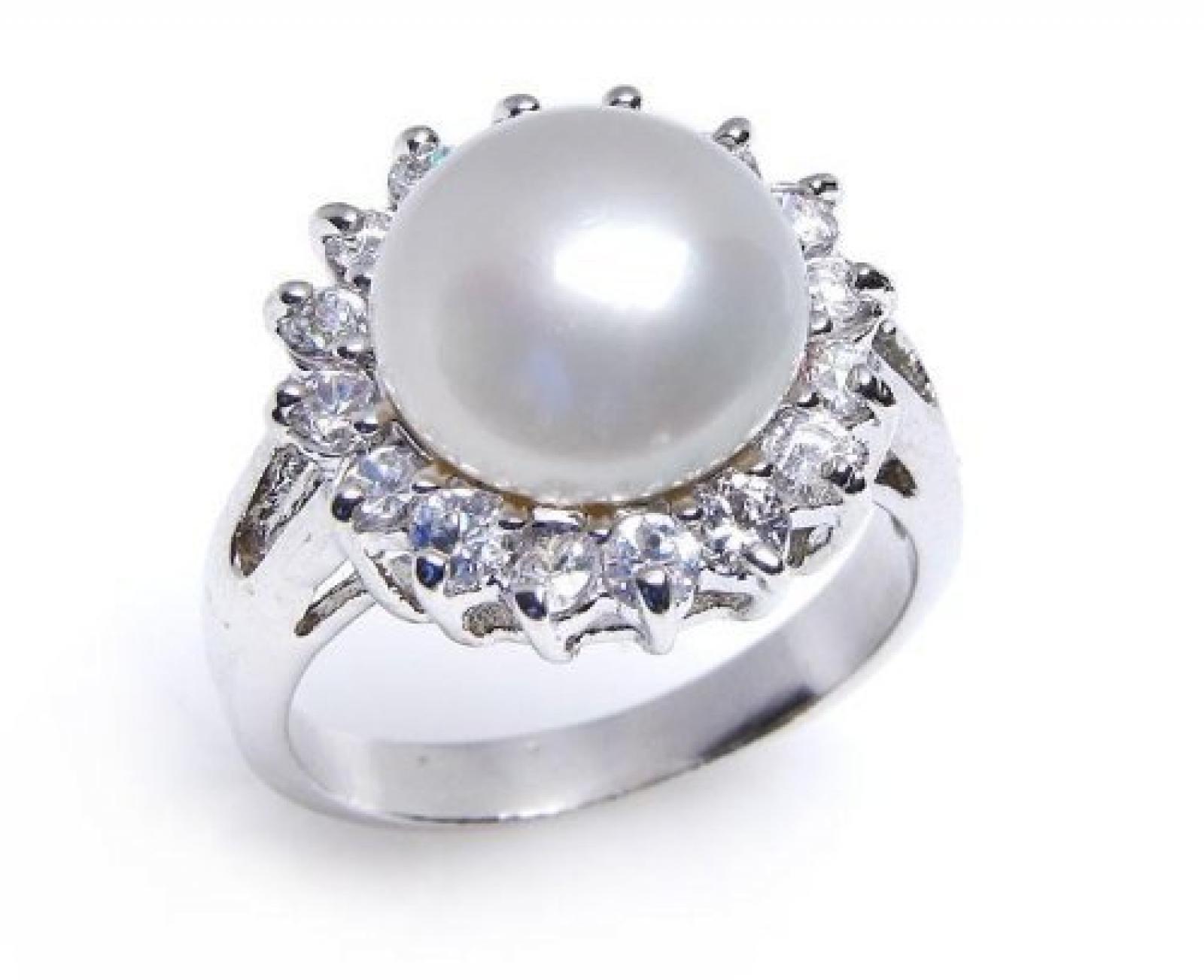 Silvity Pearls Perlenring mit Süßwasserperle & echtem Diamant-Strass süßwasserperlen ring- Größe frei wählbar 829403-20 