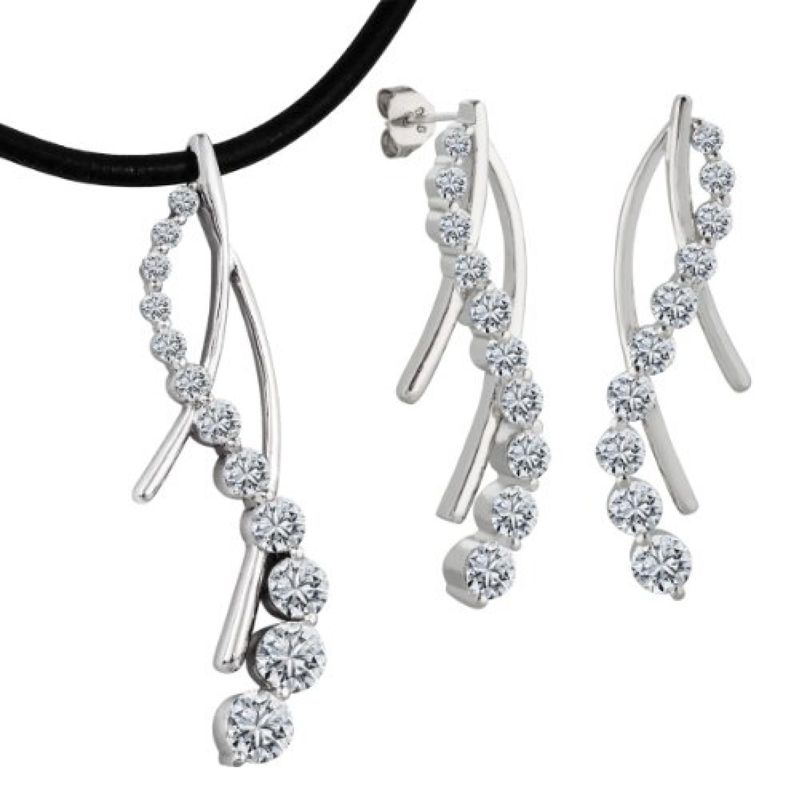 Bella Donna Damen-Set: Halskette und Ohrringe 925 Sterling Silber 32 Zirkonia weiss 43cm 109523 